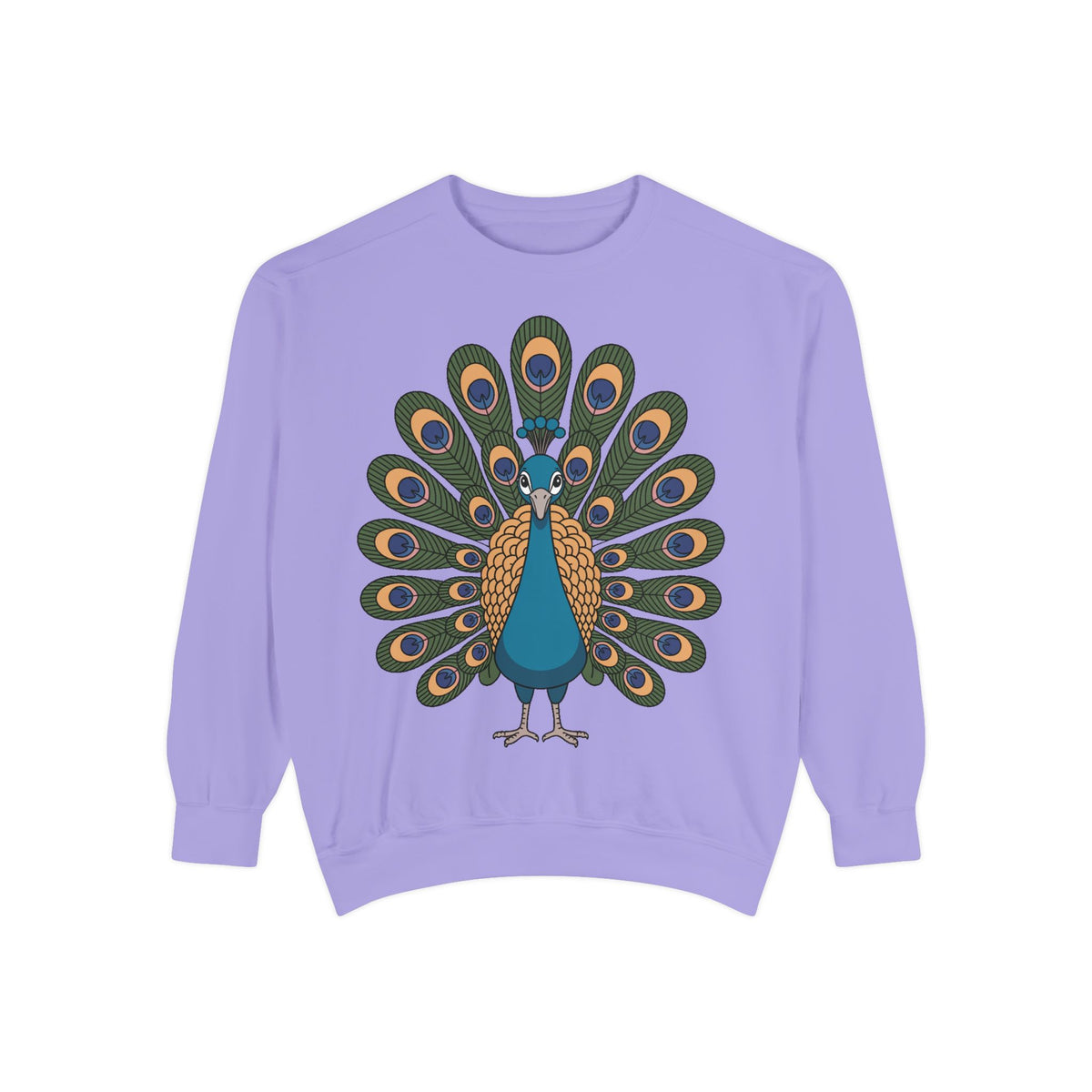 Peacock Sweatshirt, Cute Cartoon Peacock Crewneck, Embroidered Patch Style Feather Sweatshirt, Bird Lover Gift