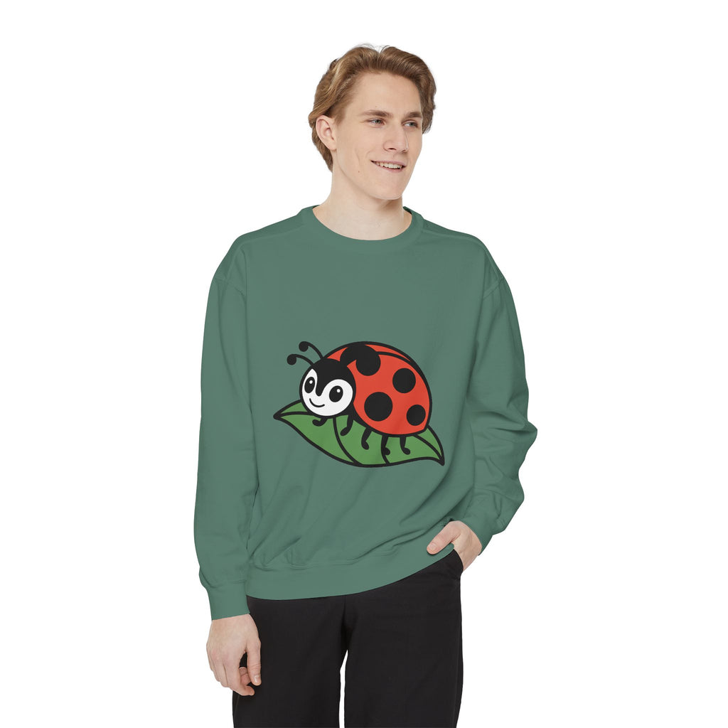 Ladybug Sweatshirt, Cute Embroidered Ladybug On Leaf Crewneck, Garden Lover Gift, Nature Sweatshirt