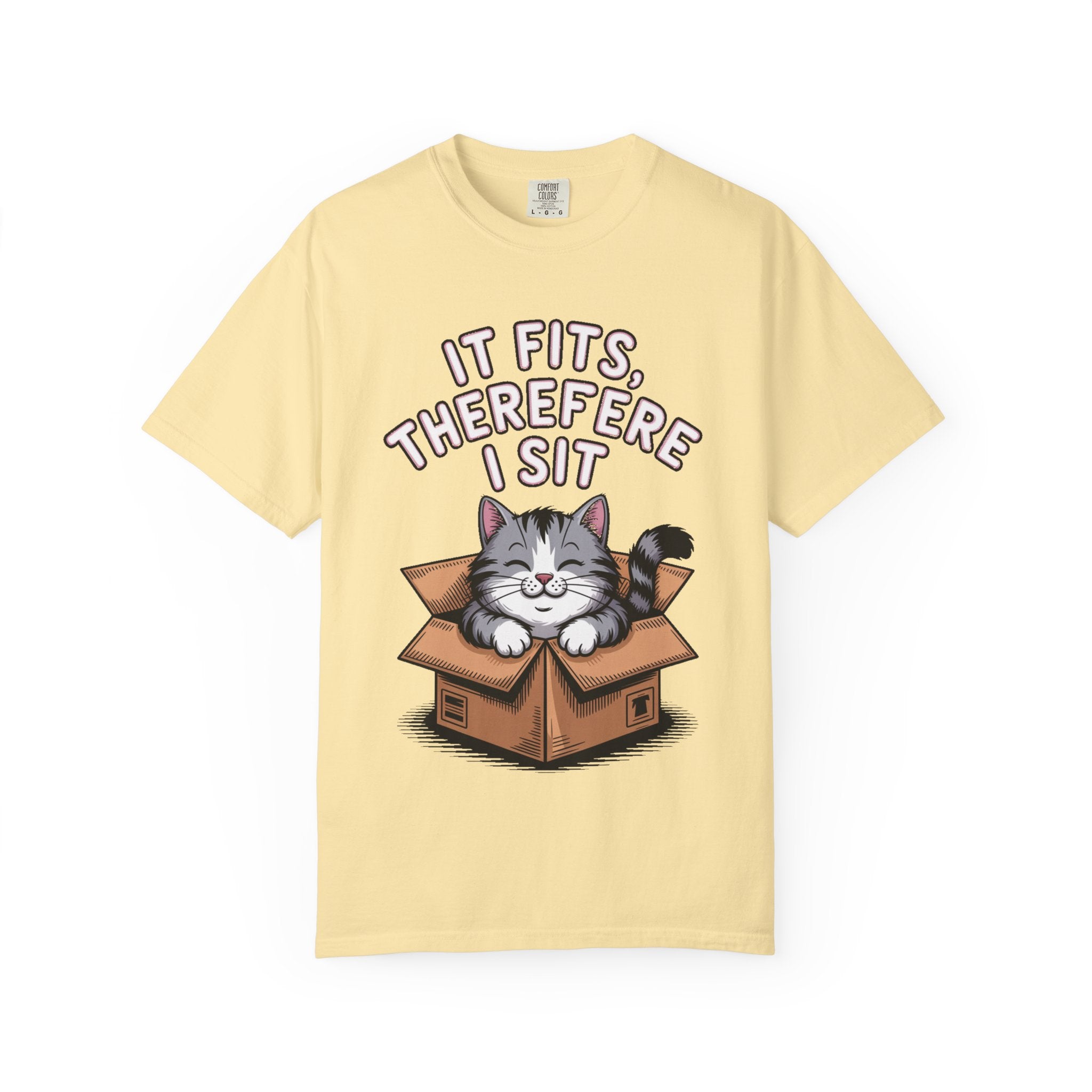 It Fits Therefore I Sit Cat Shirt, Funny Cat In Box T-Shirt, Cute Chubby Cat Lover Gift, Cat Owner Shirt, Funny Cat Meme Tee