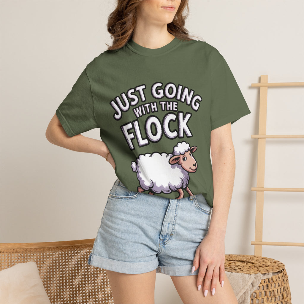 Funny Sheep T-Shirt, 'Just Going With The Flock' Shirt, Cute Cartoon Sheep Tee, Sarcastic Gift for Introverts