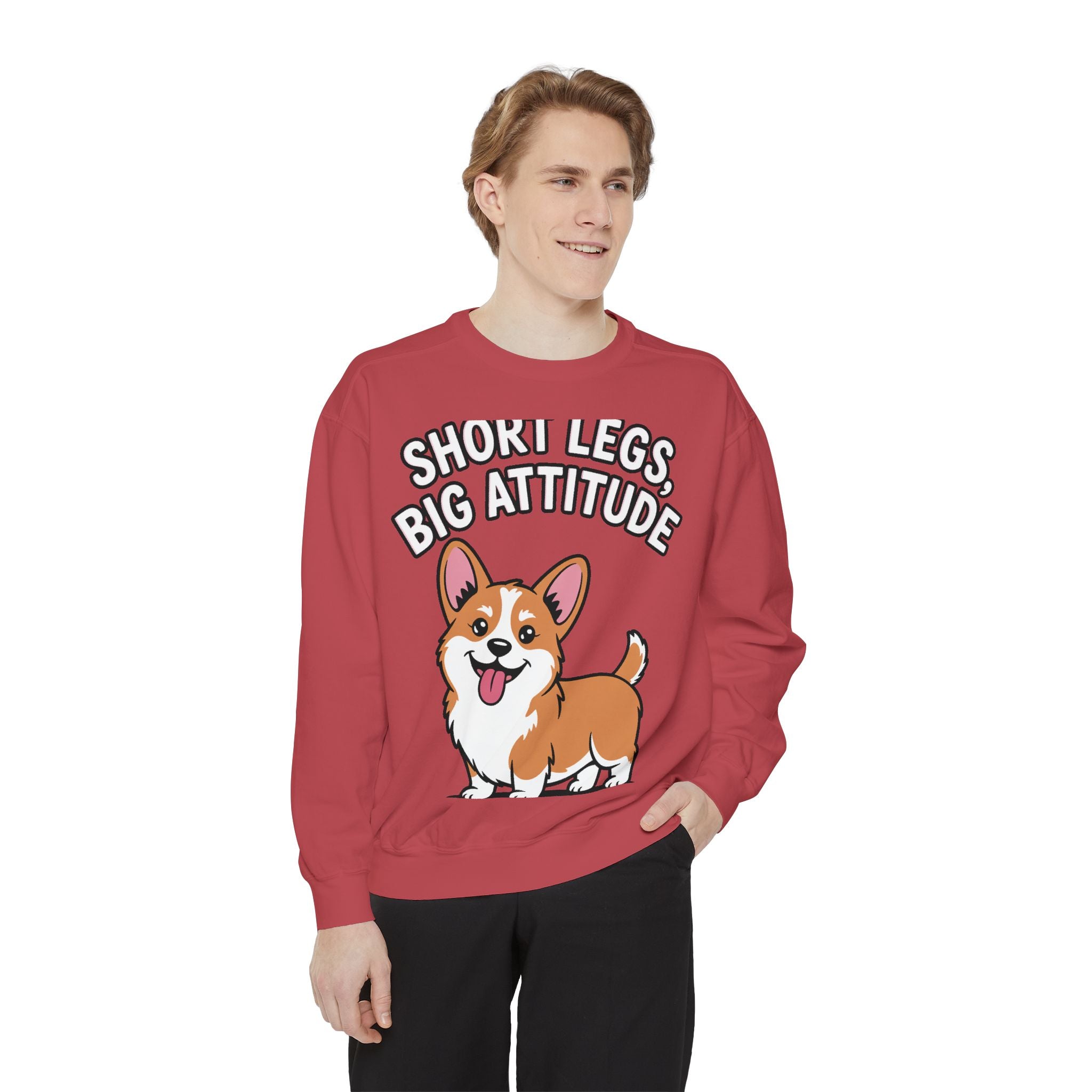 Short Legs Big Attitude Corgi Sweatshirt, Funny Corgi Crewneck, Cute Dog Lover Gift, Embroidered Patch Style Corgi Sweater