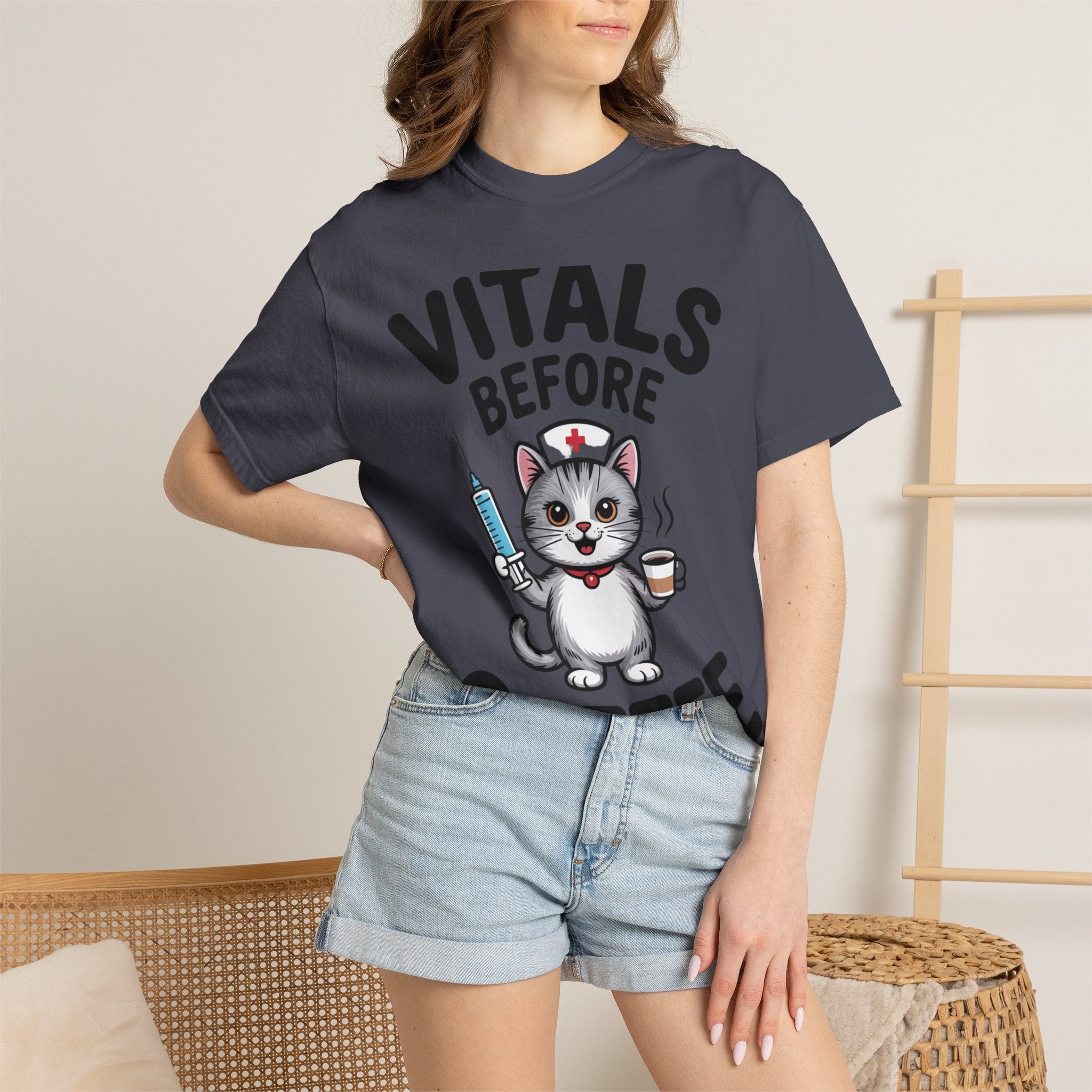 Vitals Before Coffee Nurse Shirt, Funny Nurse Cat T-Shirt, Cute Nurse Gift, Nursing Student Shirt, RN Coffee Lover Tee