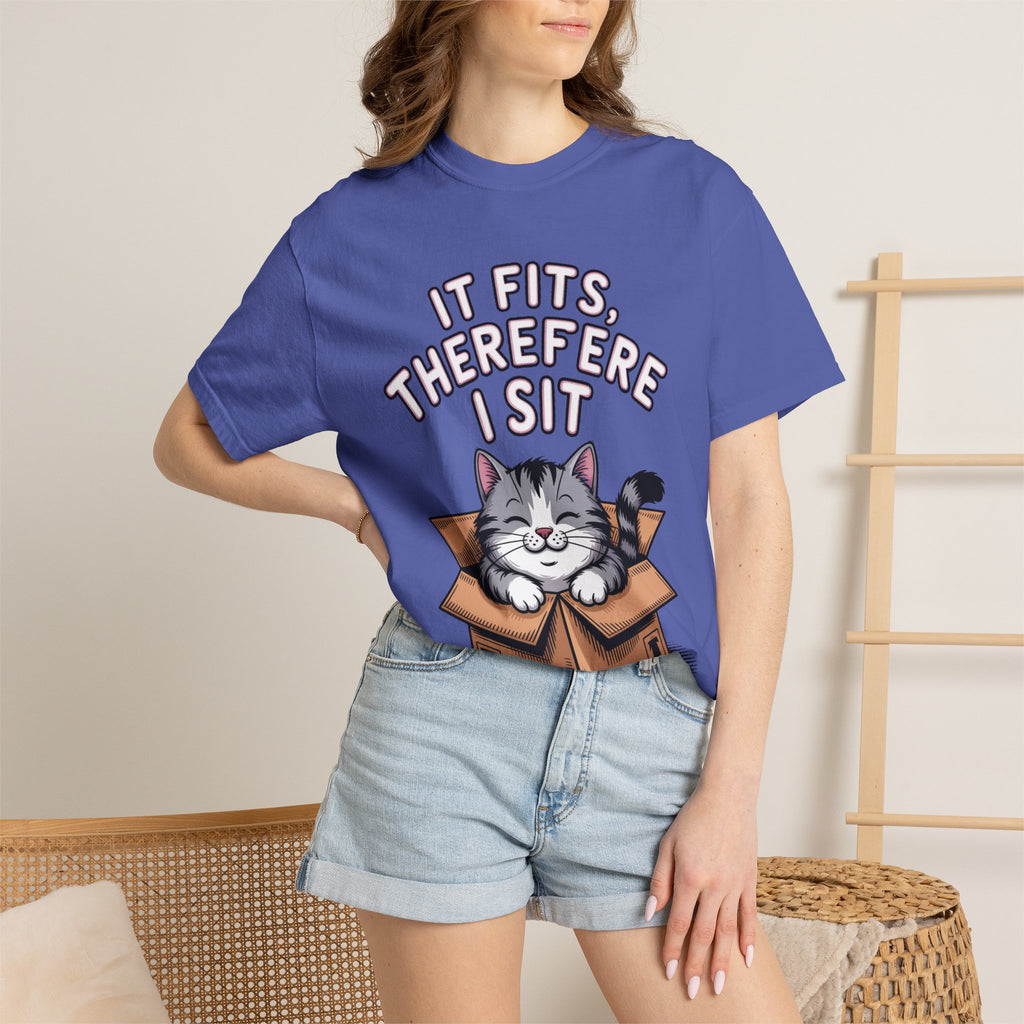 It Fits Therefore I Sit Cat Shirt, Funny Cat In Box T-Shirt, Cute Chubby Cat Lover Gift, Cat Owner Shirt, Funny Cat Meme Tee