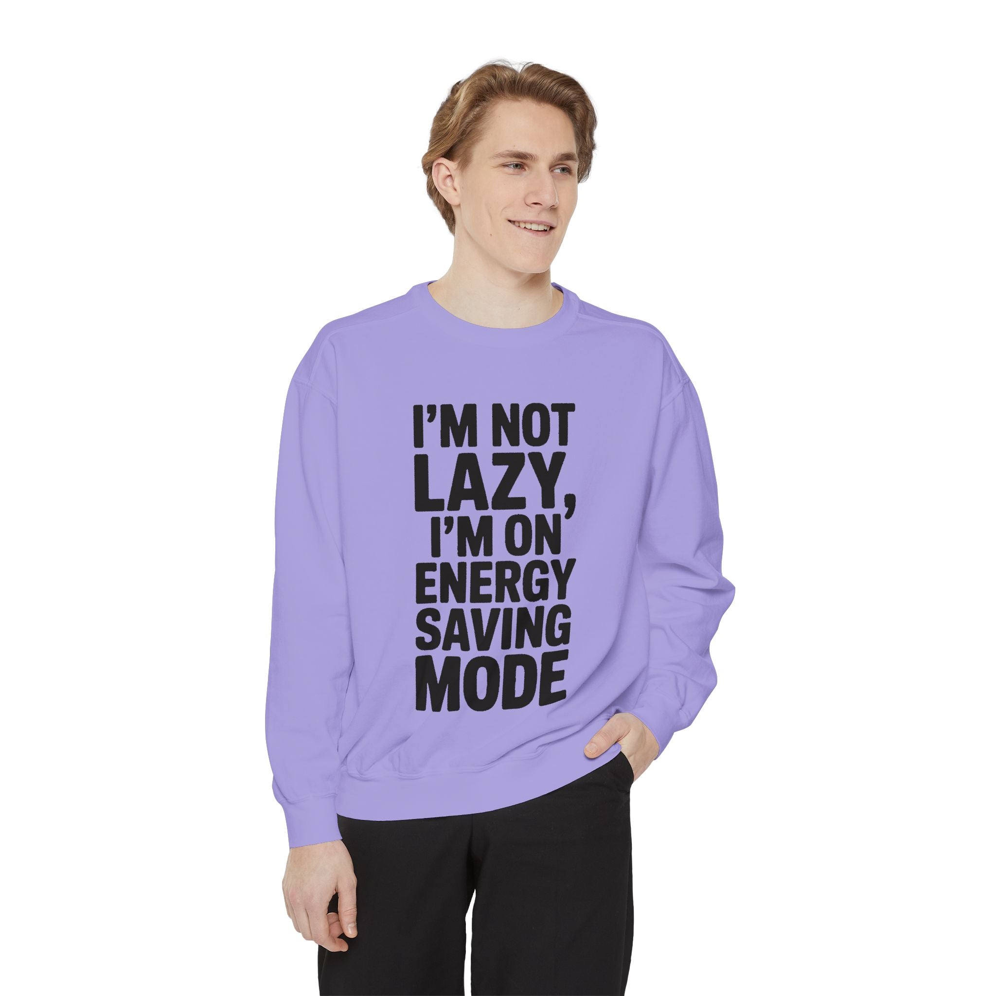 Energy Saving Mode Sweatshirt, Funny Lazy Quote Crewneck, I'm Not Lazy Embroidered Sweatshirt, Sarcastic Gift for Introvert