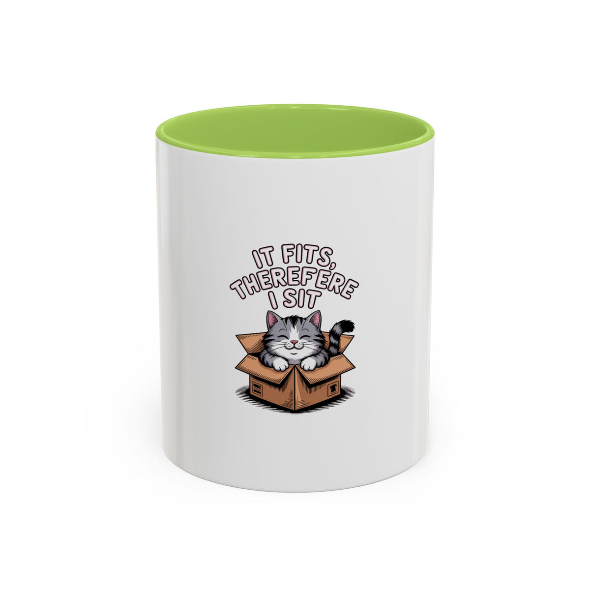 It Fits Therefore I Sit Cat Mug, Funny Cat In Box Coffee Mug, Cute Chubby Cat Lover Gift, Cat Mom Cat Dad Ceramic Mug