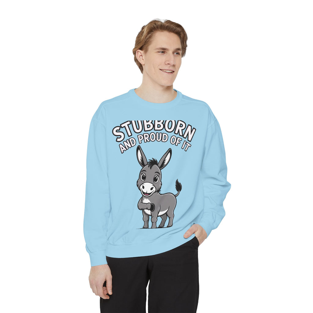 Stubborn Donkey Sweatshirt, Funny Donkey Crewneck, Stubborn And Proud Of It Shirt, Cute Farm Animal Gift, Embroidered Style Sweater