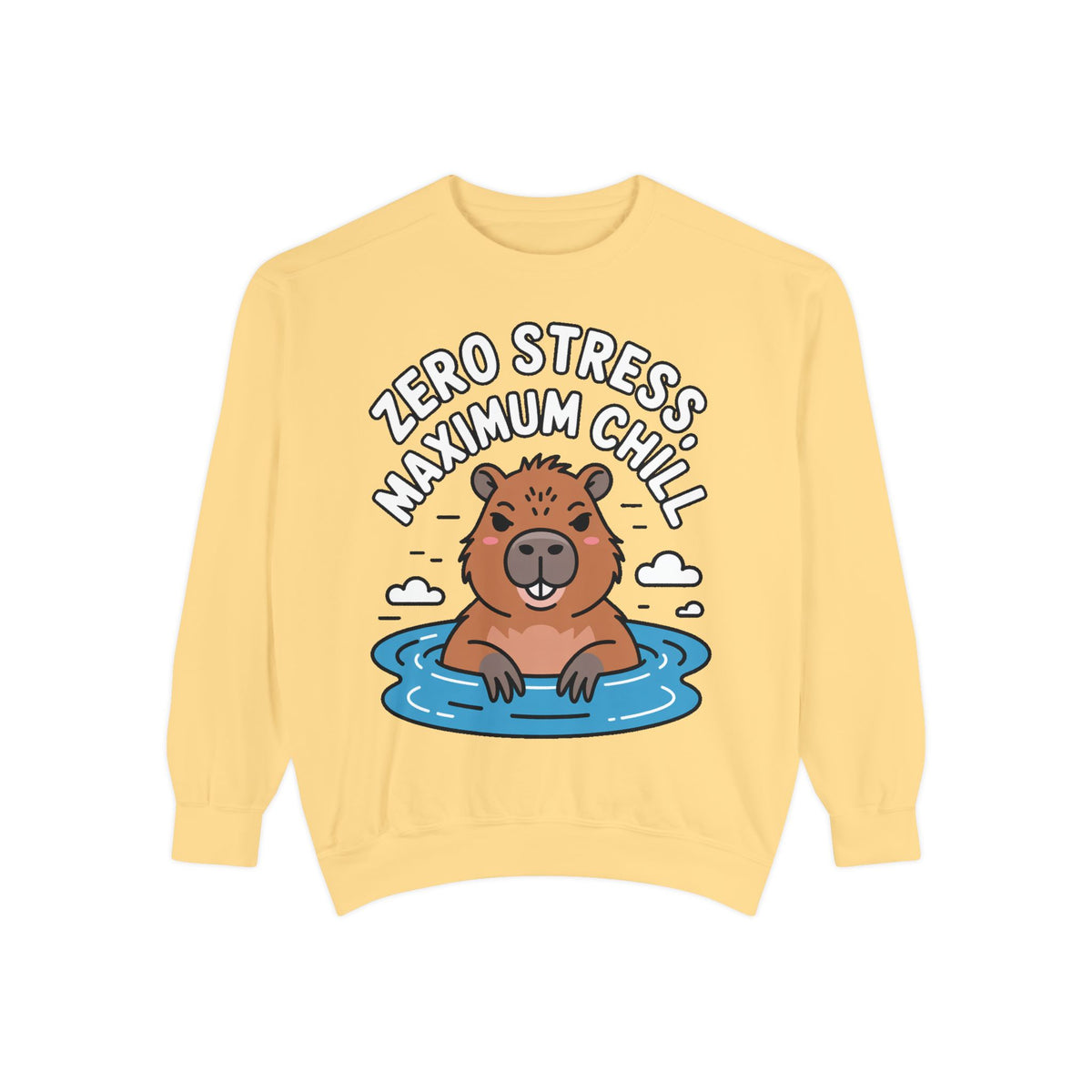 Zero Stress Capybara Sweatshirt, Funny Hot Spring Capybara Crewneck, Cute Chill Animal Gift, Garment Dyed Embroidered Sweatshirt