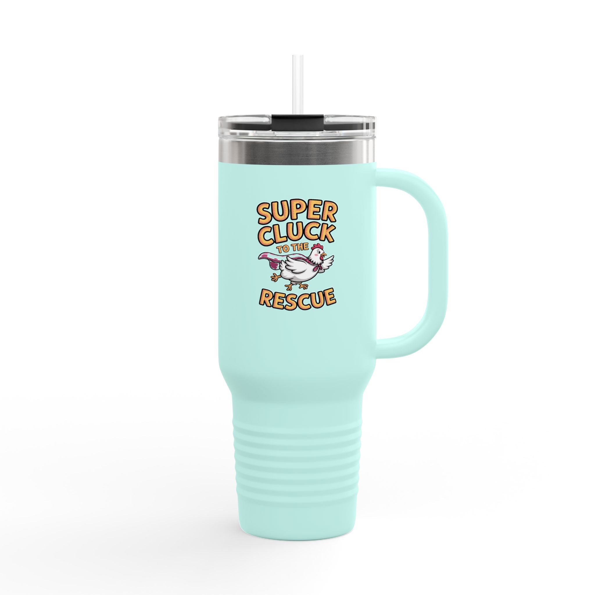 Funny Chicken Tumbler, Super Cluck To The Rescue 40oz Travel Mug, Superhero Chicken Gift, Cute Farm Animal Cup With Handle And Straw
