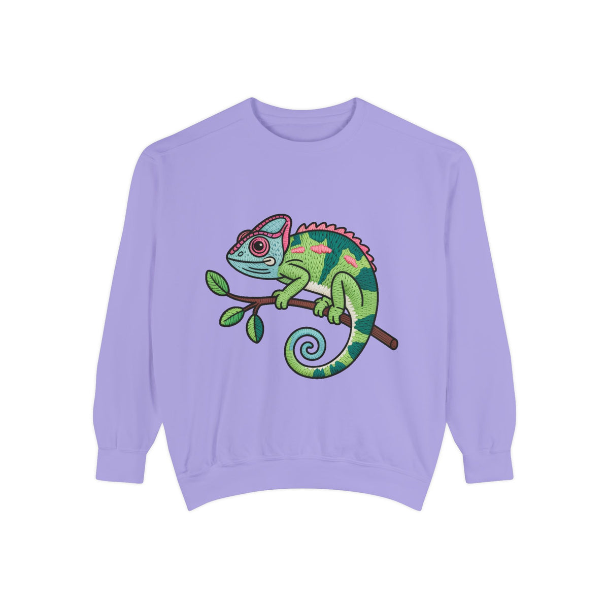 Chameleon Sweatshirt, Cute Embroidered Patch Style Crewneck, Reptile Lover Gift, Garment Dyed Sweatshirt for Nature Lovers