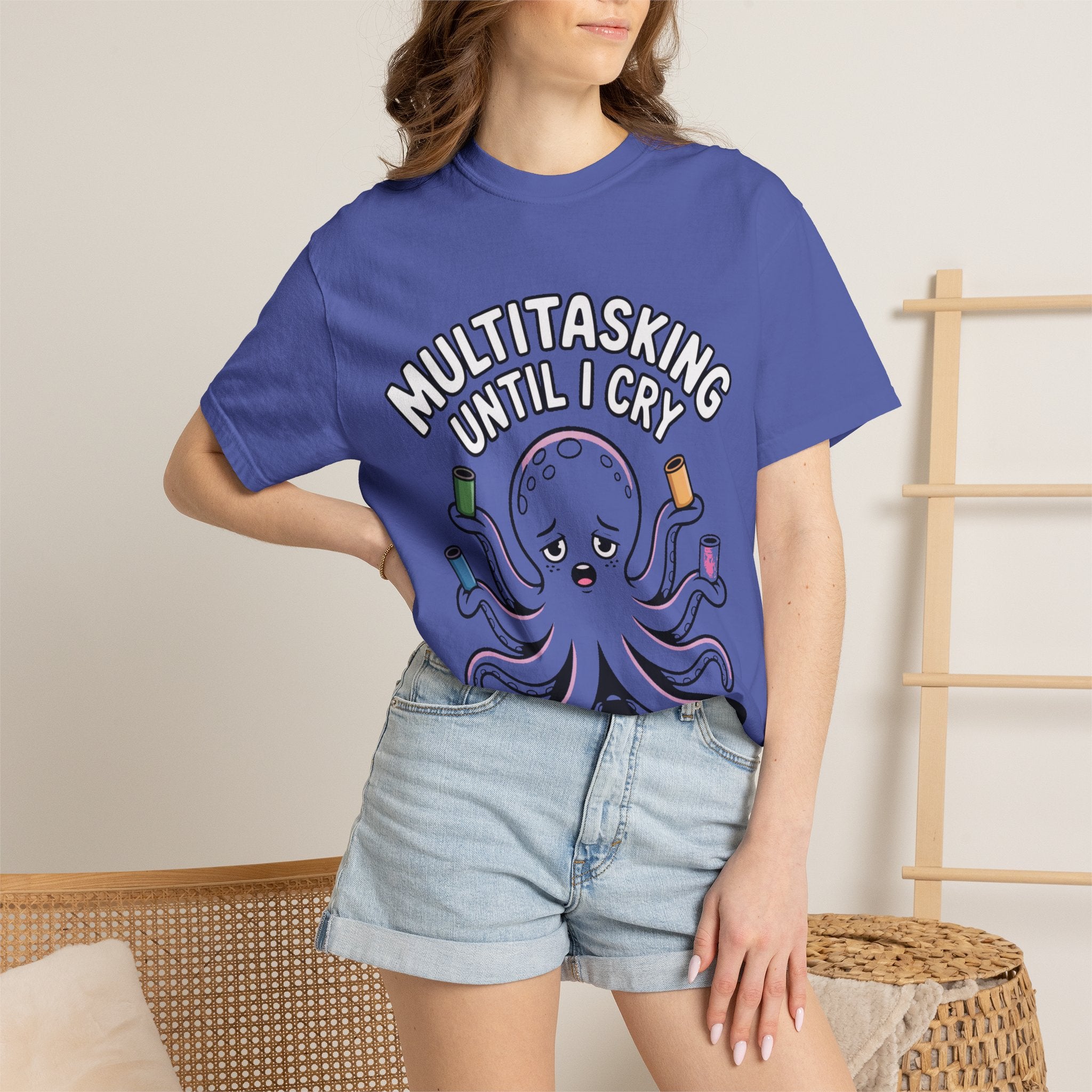 Multitasking Octopus Shirt, Funny Stressed Octopus T-Shirt, Multitasking Until I Cry Tee, Cute Cartoon Octopus Gift