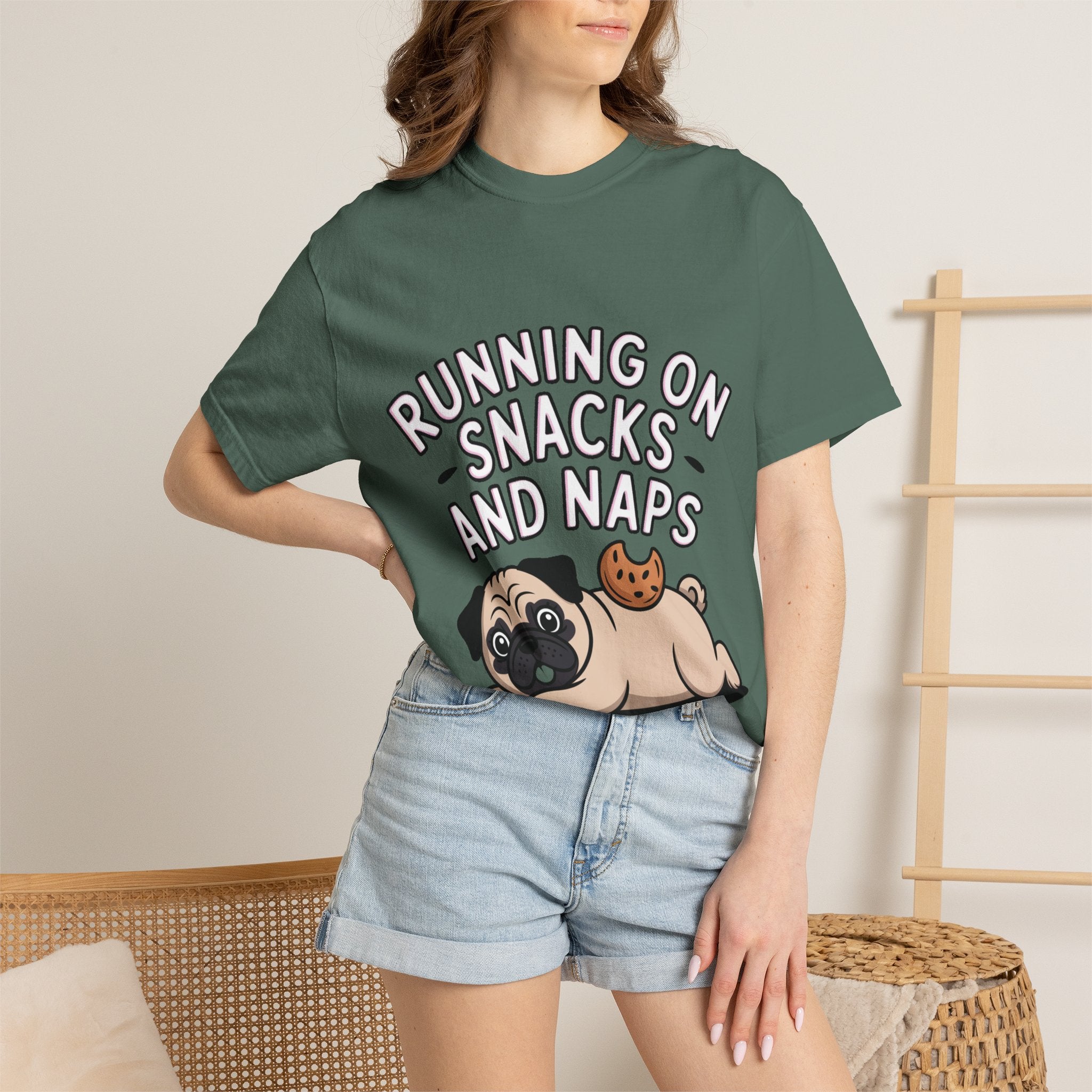 Funny Pug Shirt, Running On Snacks And Naps T-Shirt, Cute Pug Lover Gift, Napping Dog Tee, Lazy Dog Graphic Shirt