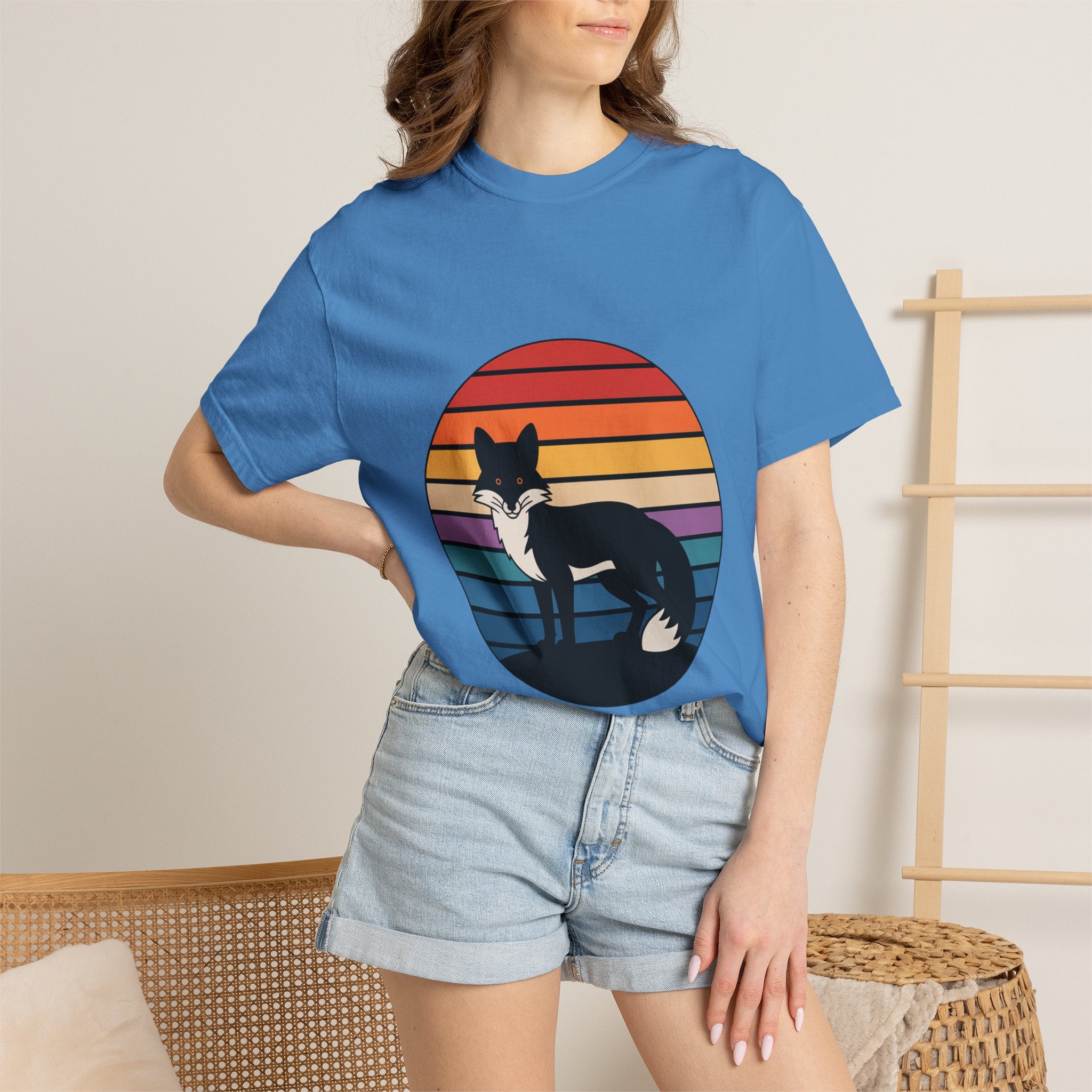 Retro Sunset Fox Badge T-Shirt