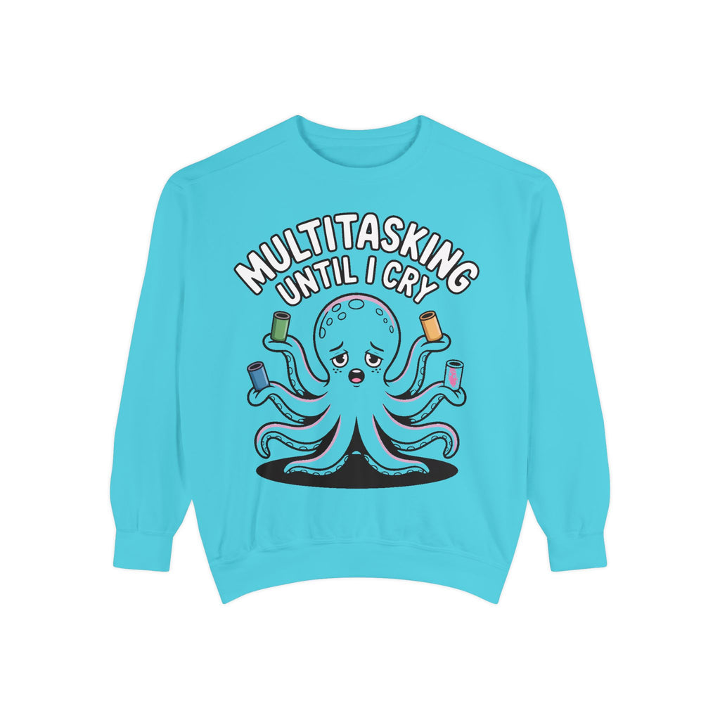 Multitasking Octopus Sweatshirt, Funny Stressed Octopus Crewneck, Embroidery-Patch Style Sweatshirt, Busy Mom Gift, Work Humor Pullover