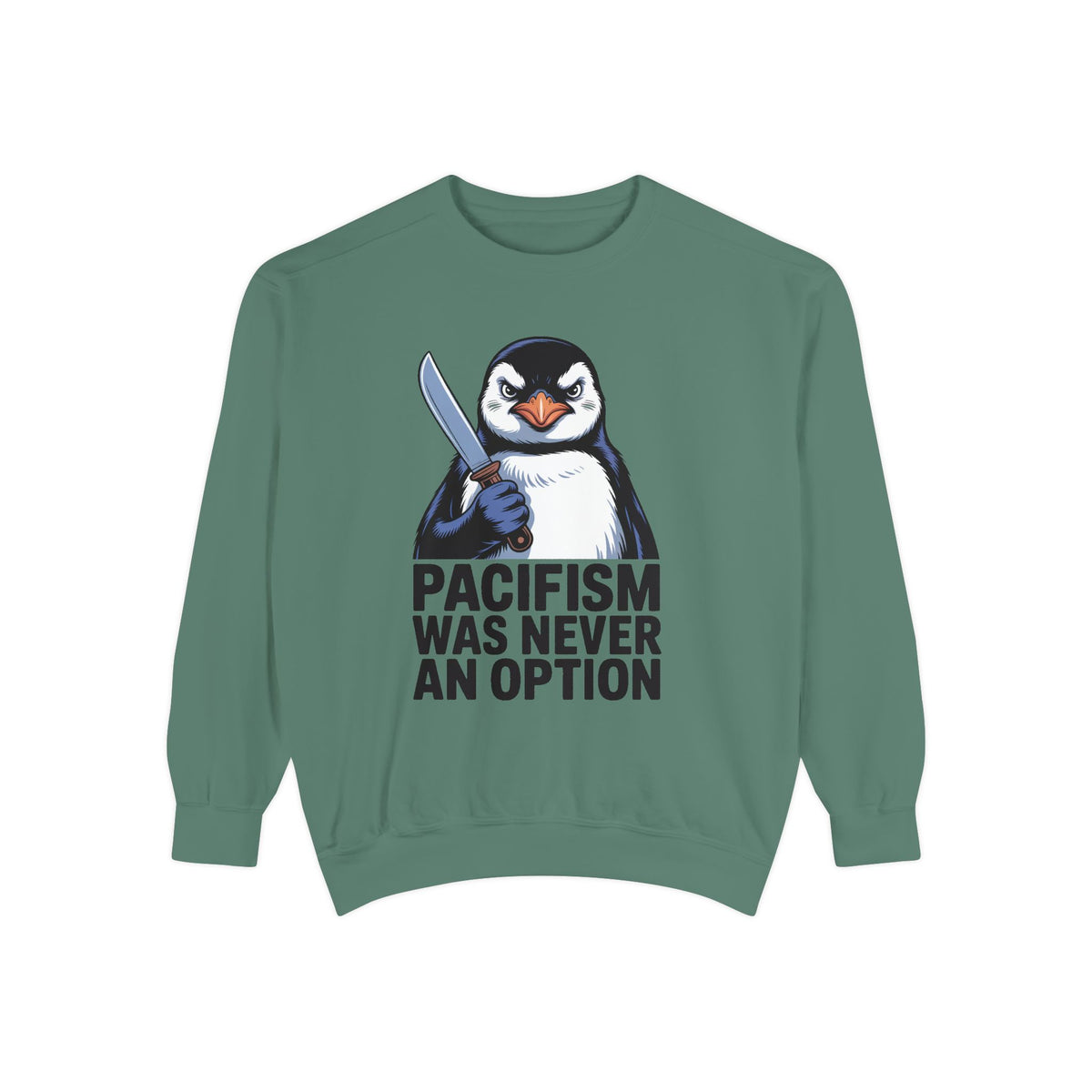 Pacifism Was Never An Option Penguin Sweatshirt, Funny Butter Knife Penguin Crewneck, Vintage Poster Style Graphic Sweatshirt Gift