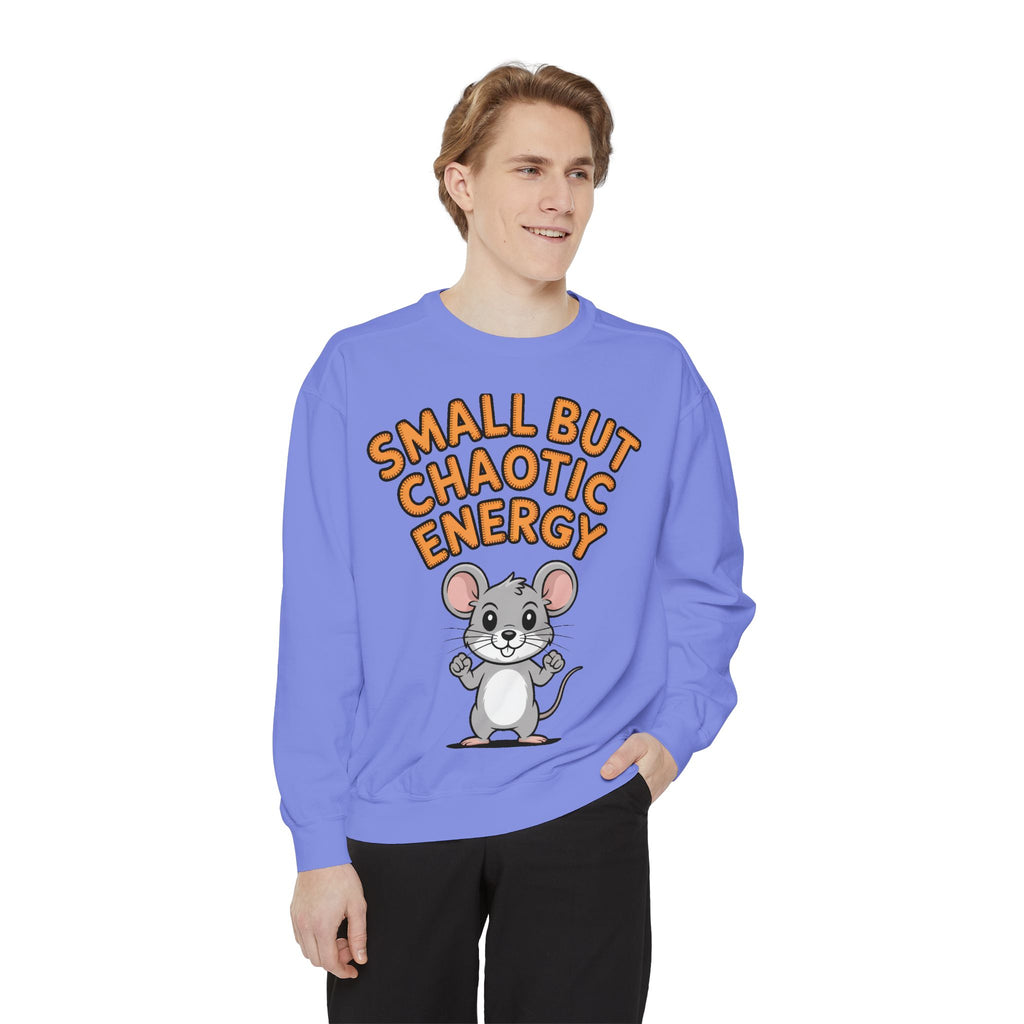 Small But Chaotic Energy Sweatshirt, Funny Mouse Crewneck, Cute Cartoon Mouse Sweatshirt, Embroidered Patch Style Gift