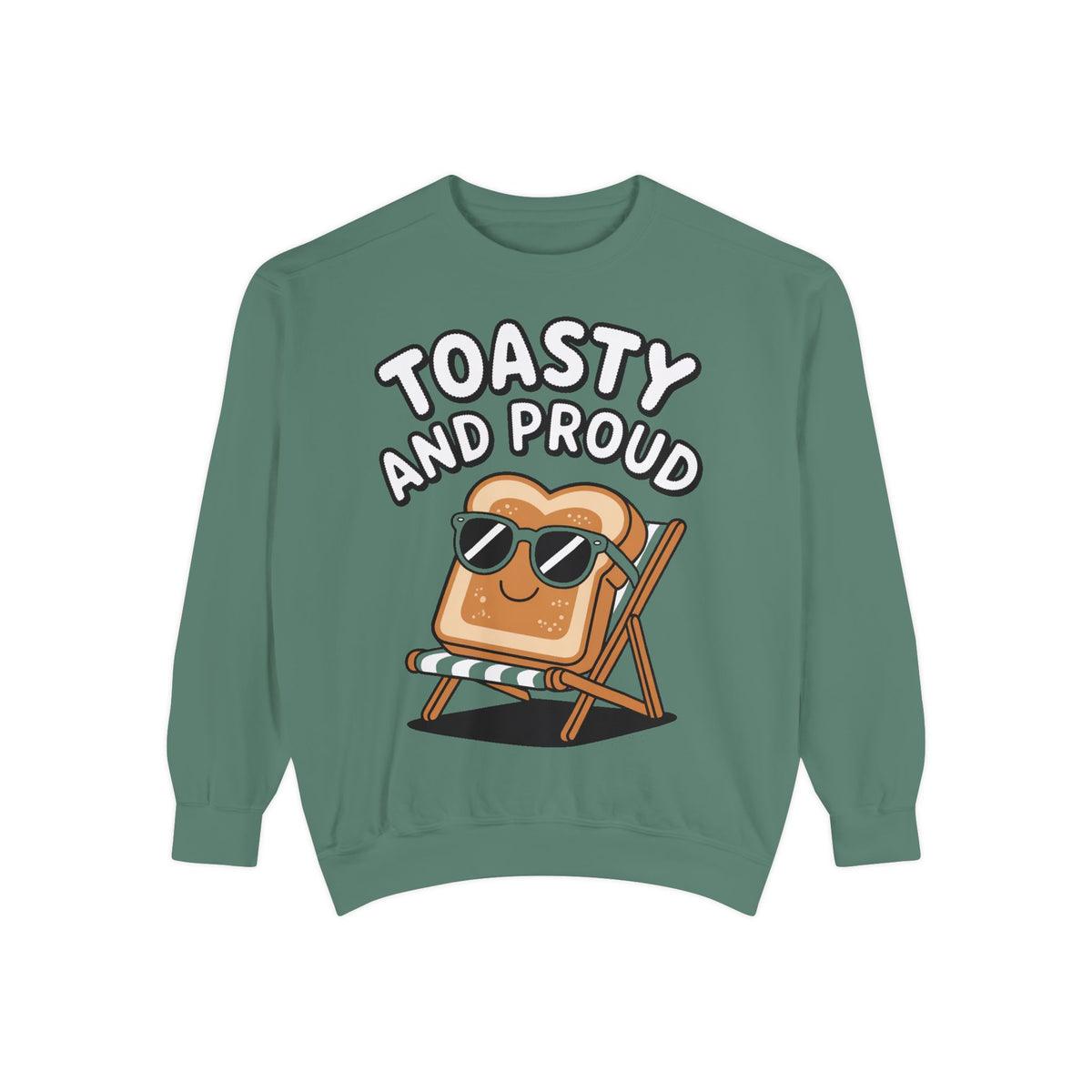 Toasty And Proud Sweatshirt, Funny Toast Bread Crewneck, Cute Beach Chair Toast Embroidered Sweatshirt, Funny Food Lover Gift
