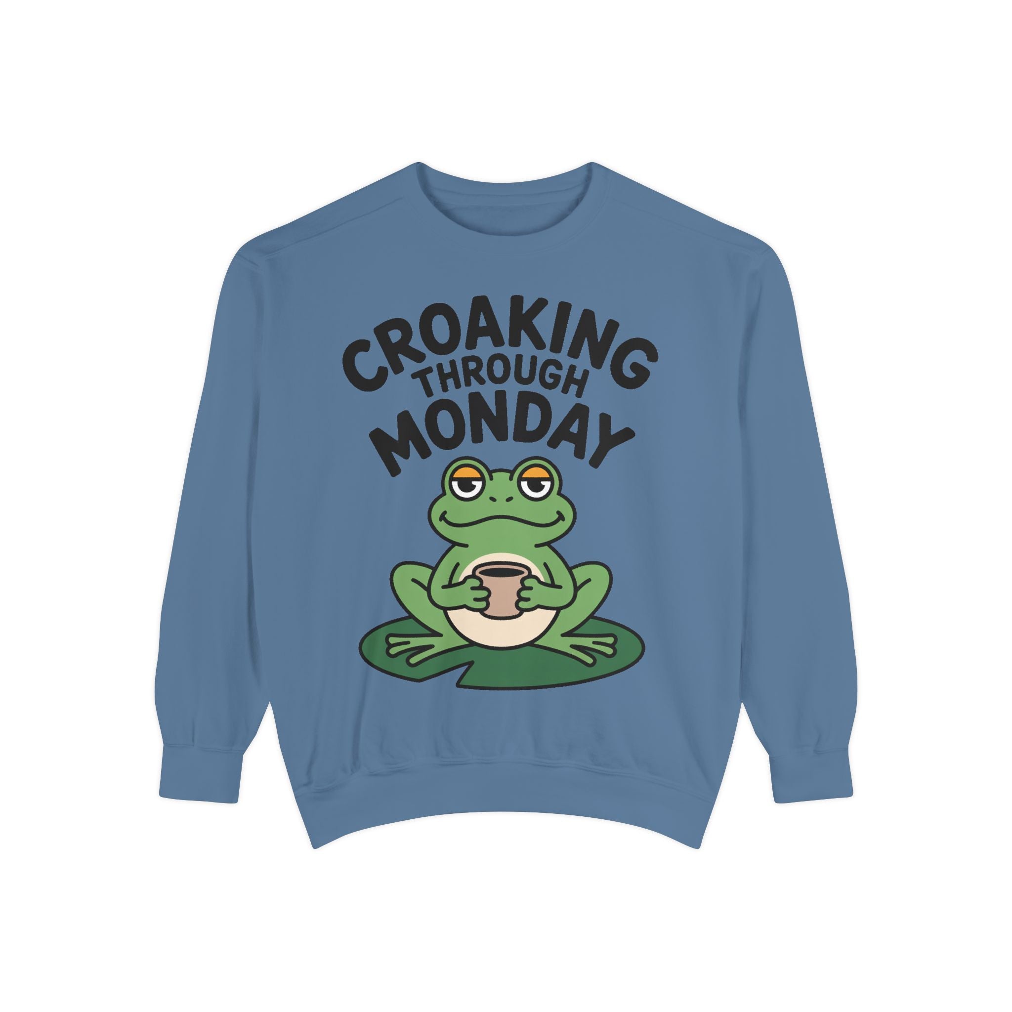 Croaking Through Monday Sweatshirt, Funny Tired Frog Crewneck, Cute Coffee Frog Sweatshirt, Frog Lover Gift