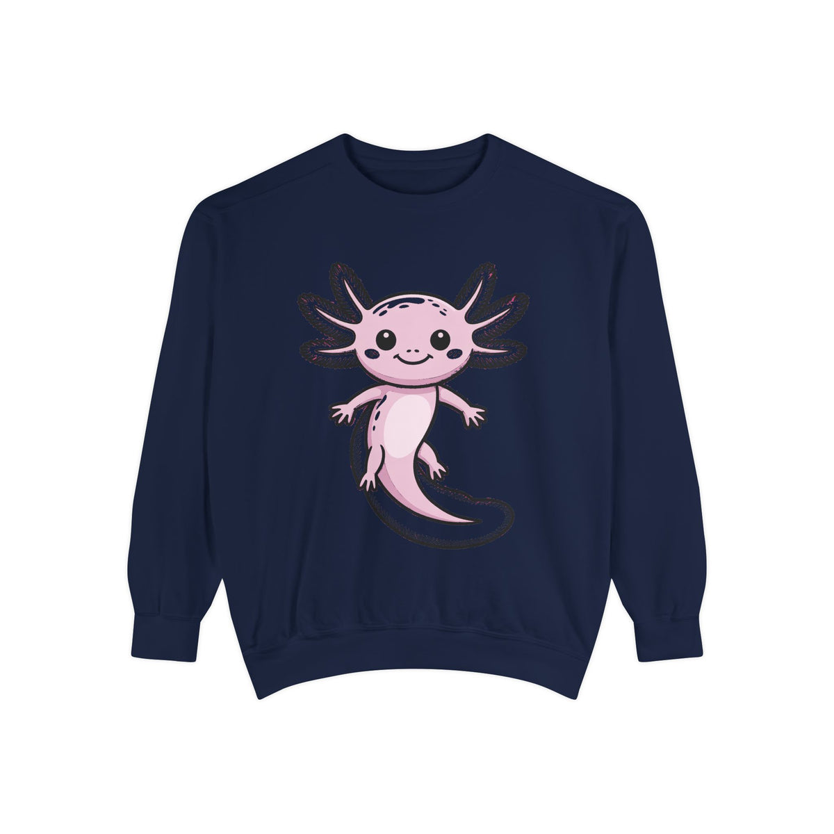 Cute Axolotl Sweatshirt, Smiling Axolotl Embroidered Crewneck, Kawaii Animal Lover Gift, Garment Dyed Pullover