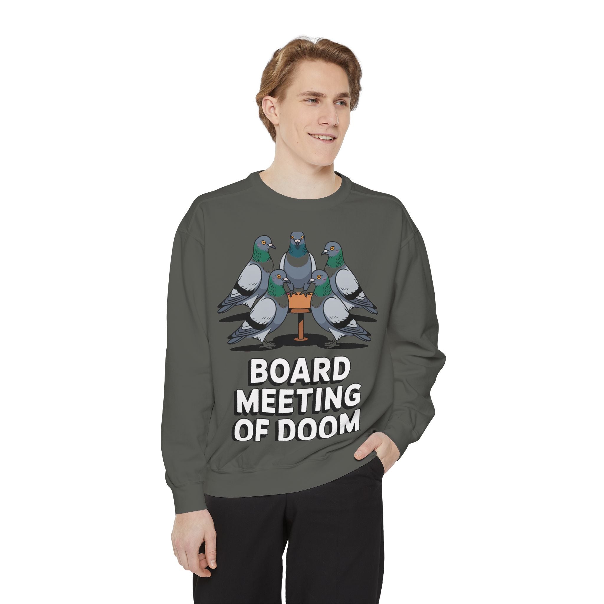Funny Pigeon Sweatshirt, Board Meeting Of Doom Crewneck, Office Humor Bird Gift, Funny Coworker Sweater