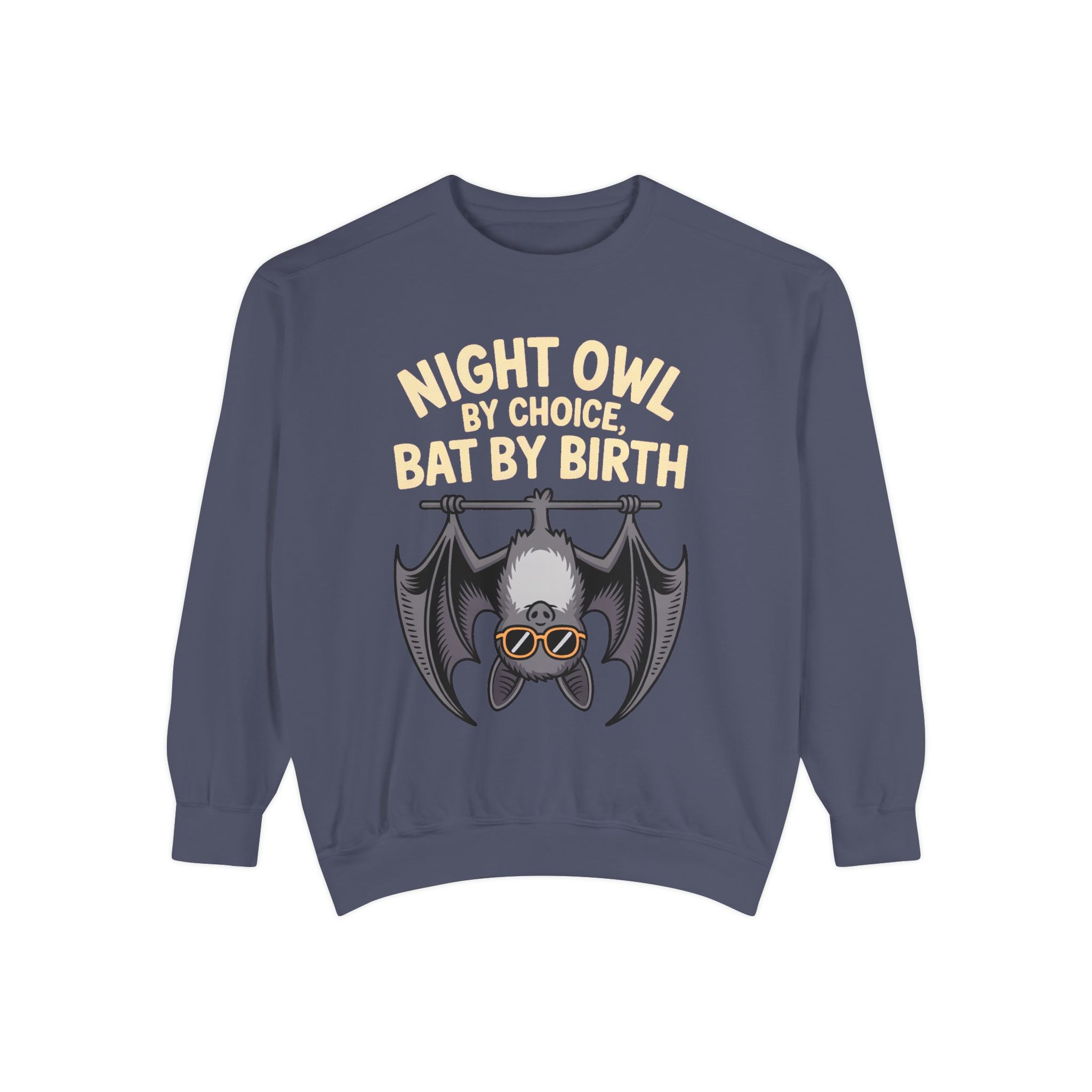 Night Owl By Choice Bat Sweatshirt, Funny Bat Lover Crewneck, Cute Halloween Sweatshirt, Embroidered Patch Style Bat Shirt Gift