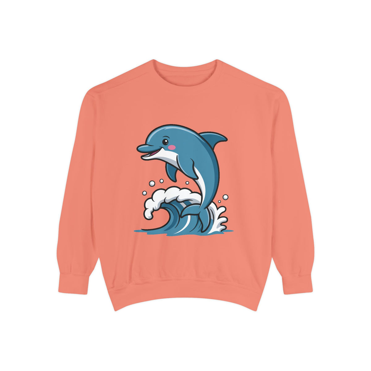 Cute Dolphin Sweatshirt, Embroidered Wave Crewneck, Ocean Lover Gift, Garment Dyed Beach Sweatshirt for Women Men