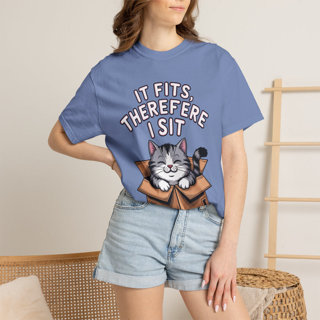It Fits Therefore I Sit Cat Shirt, Funny Cat In Box T-Shirt, Cute Chubby Cat Lover Gift, Cat Owner Shirt, Funny Cat Meme Tee