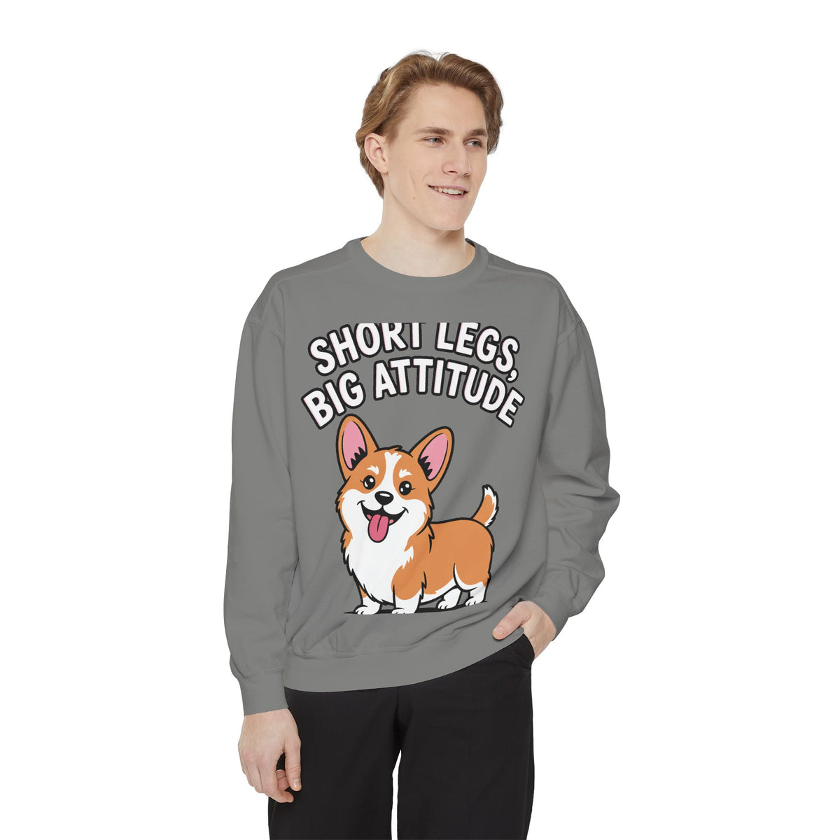 Short Legs Big Attitude Corgi Sweatshirt, Funny Corgi Crewneck, Cute Dog Lover Gift, Embroidered Patch Style Corgi Sweater