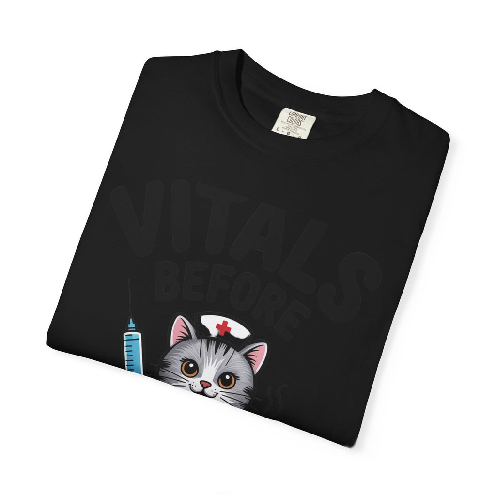 Vitals Before Coffee Nurse Shirt, Funny Nurse Cat T-Shirt, Cute Nurse Gift, Nursing Student Shirt, RN Coffee Lover Tee
