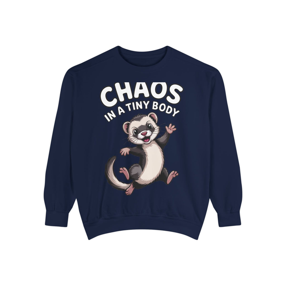 Funny Ferret Sweatshirt, Chaos In A Tiny Body Crewneck, Cute Ferret Lover Gift, Embroidered Style Ferret Sweatshirt For Pet Owners