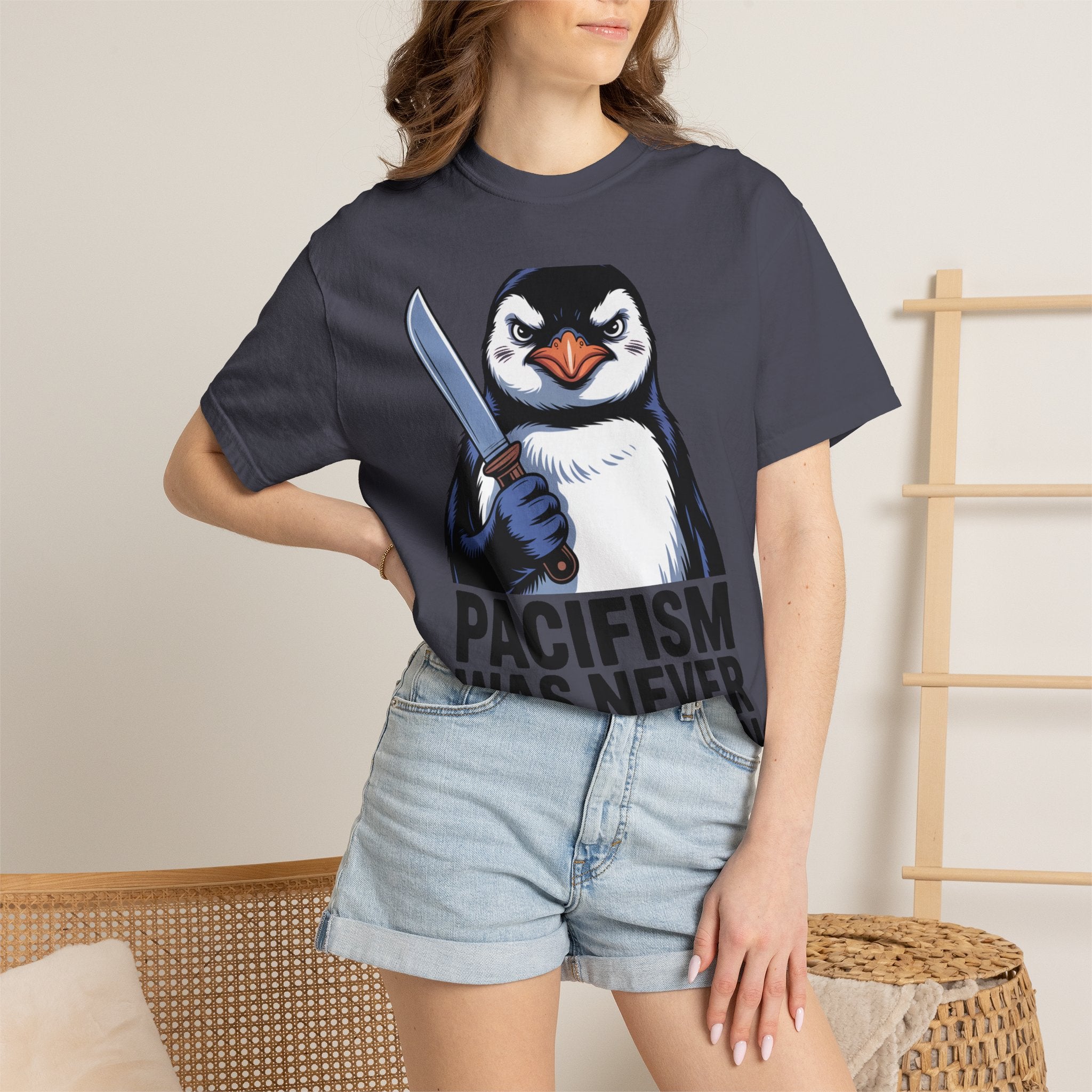 Funny Penguin Shirt, Pacifism Was Never An Option Tee, Dramatic Penguin With Knife T-Shirt, Sarcastic Meme Gift Shirt