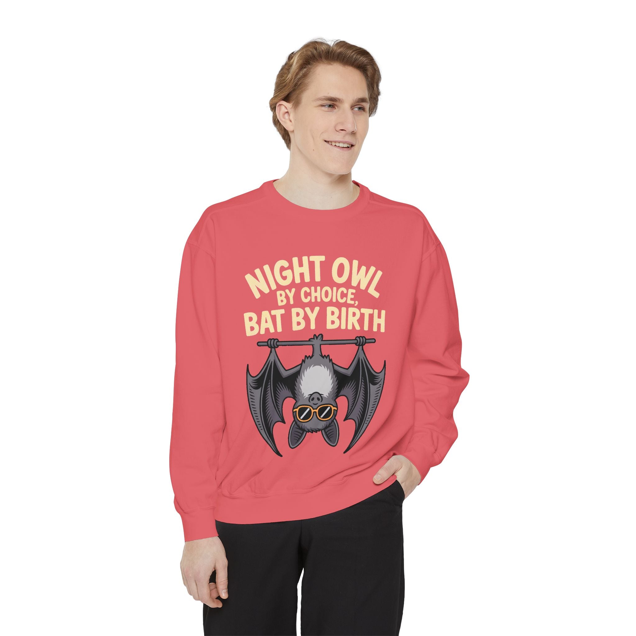 Night Owl By Choice Bat Sweatshirt, Funny Bat Lover Crewneck, Cute Halloween Sweatshirt, Embroidered Patch Style Bat Shirt Gift
