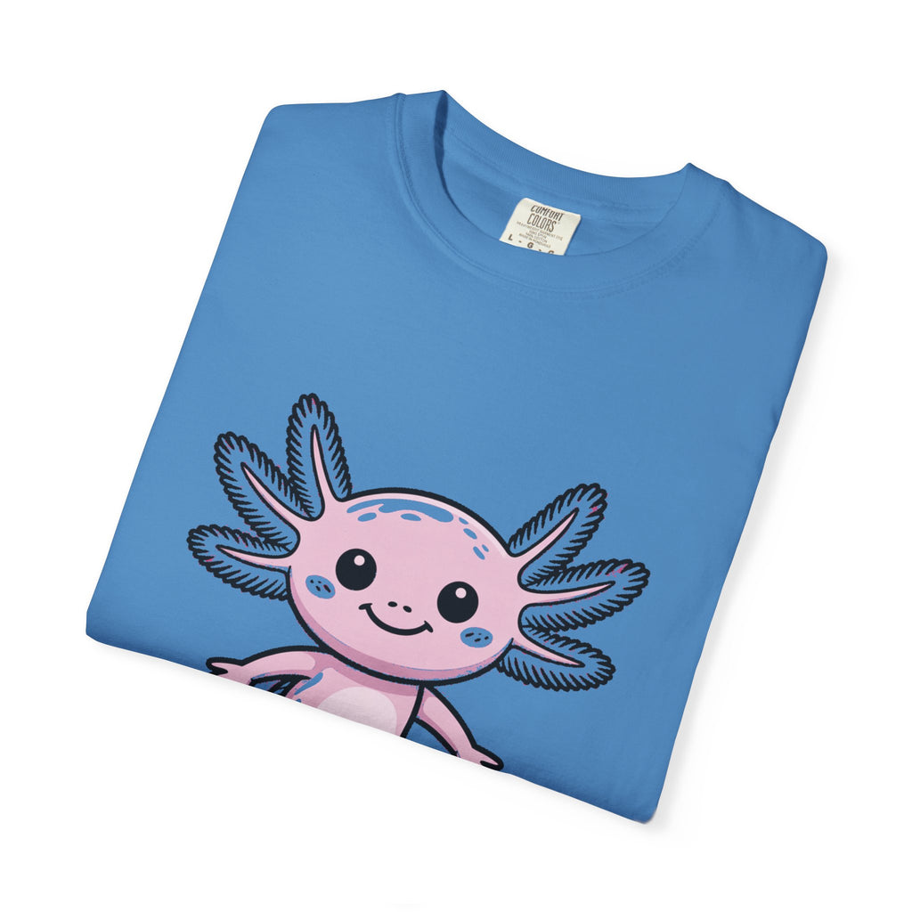 Cute Axolotl Shirt, Smiling Axolotl T-Shirt, Kawaii Axolotl Lover Gift, Garment Dyed Unisex Tee
