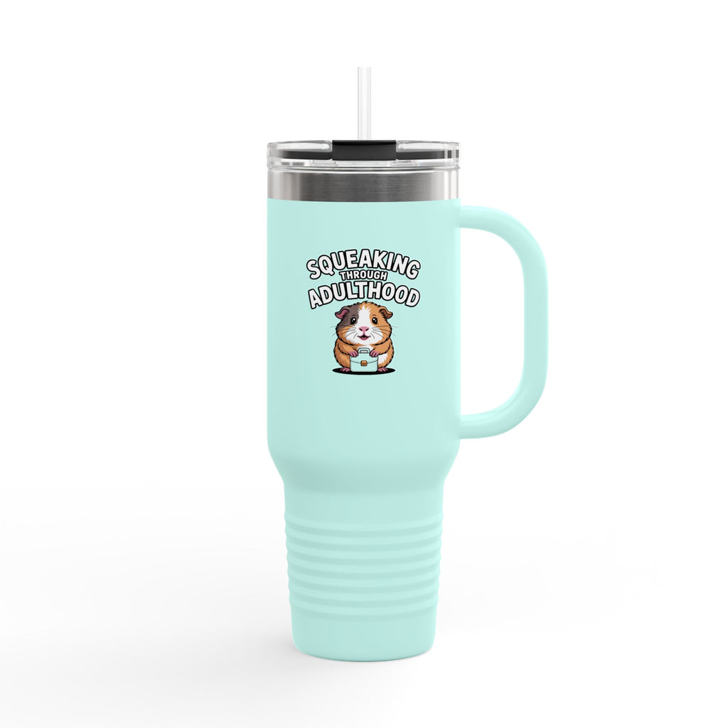 Guinea Pig Squeaking Through Adulthood Travel Mug, Funny Adulting Tumbler, Cute Guinea Pig Gift, 40oz Insulated Cup with Straw