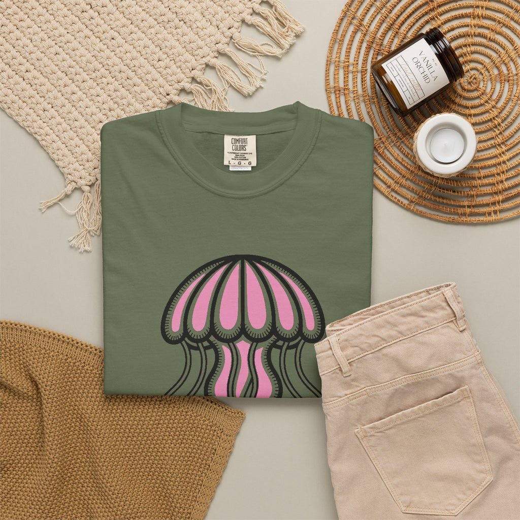 Cute Jellyfish T-Shirt, Glowing Jellyfish Graphic Tee, Ocean Lover Gift, Garment-Dyed Unisex Shirt for Beach and Aquarium Fans