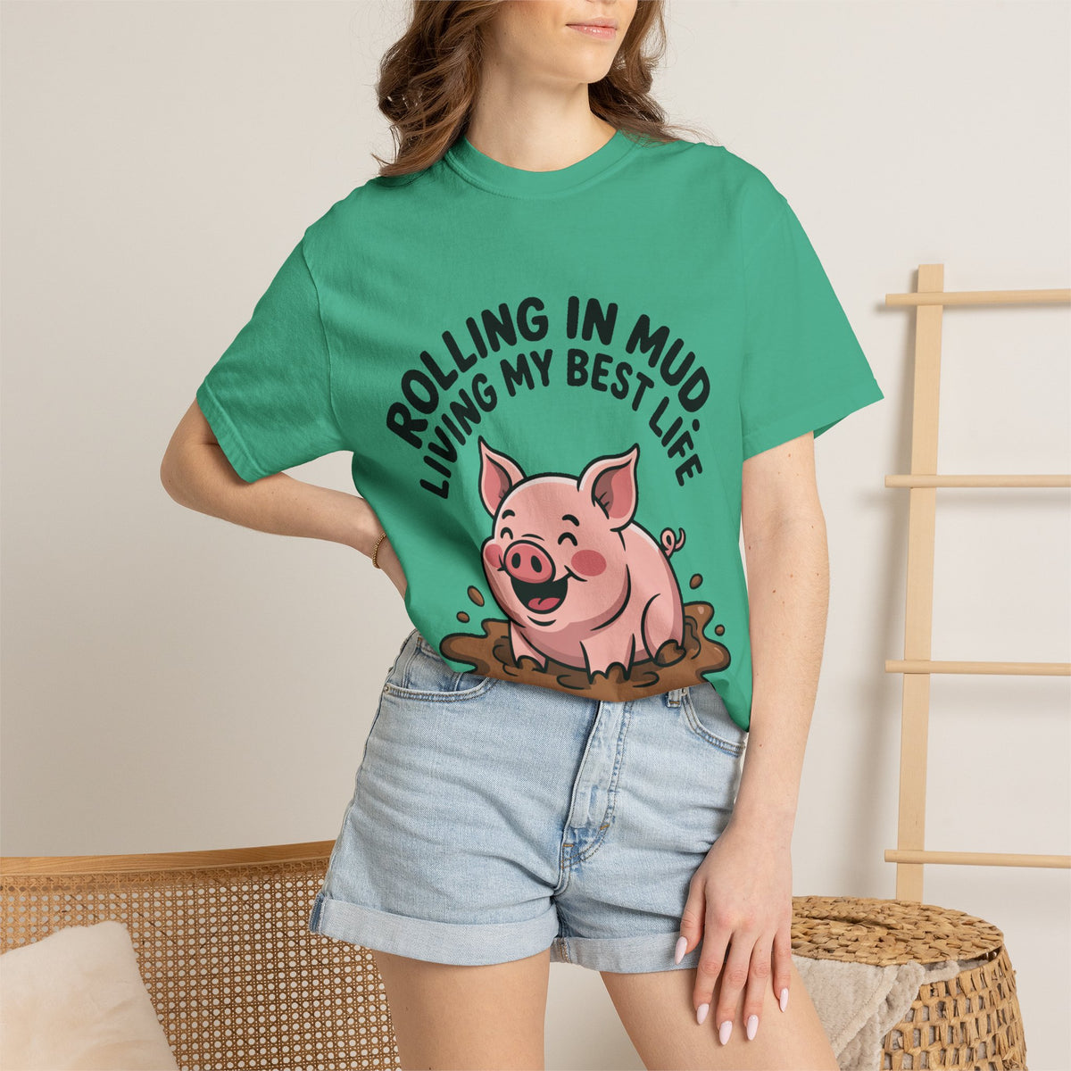 Living My Best Life Pig Shirt, Funny Pig Lover T-Shirt, Rolling In Mud Farm Animal Tee, Cute Pig Graphic Gift