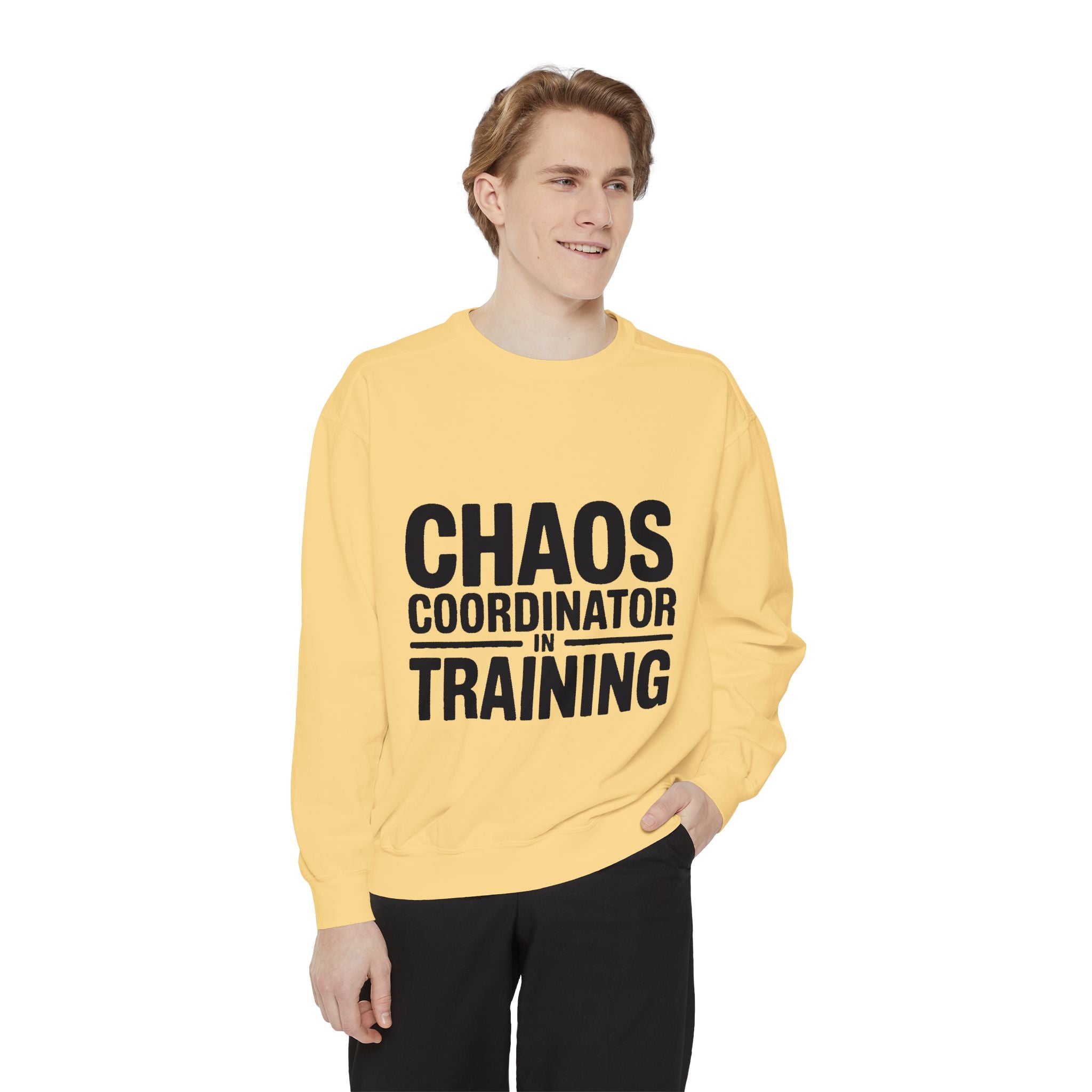 Chaos Coordinator In Training Sweatshirt, Funny Mom Crewneck, Embroidered Style Bold Text Sweatshirt, Teacher Nurse Gift