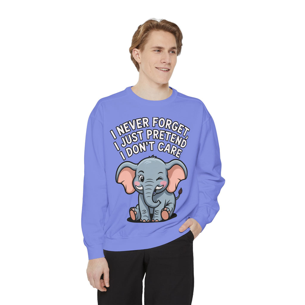 Funny Elephant Sweatshirt, I Never Forget Crewneck, Sarcastic Elephant Pullover, Funny Animal Lover Gift, Embroidered Patch Style