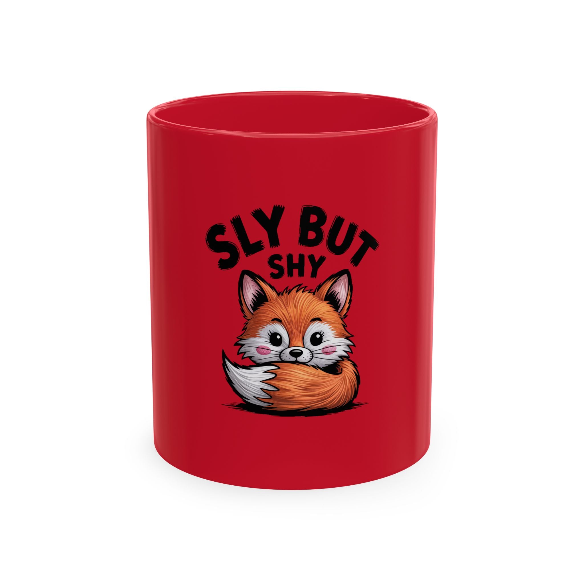Sly But Shy Fox Mug, Cute Cartoon Fox Coffee Mug, Funny Fox Lover Gift, Shy Fox Peeking Behind Tail Ceramic Mug