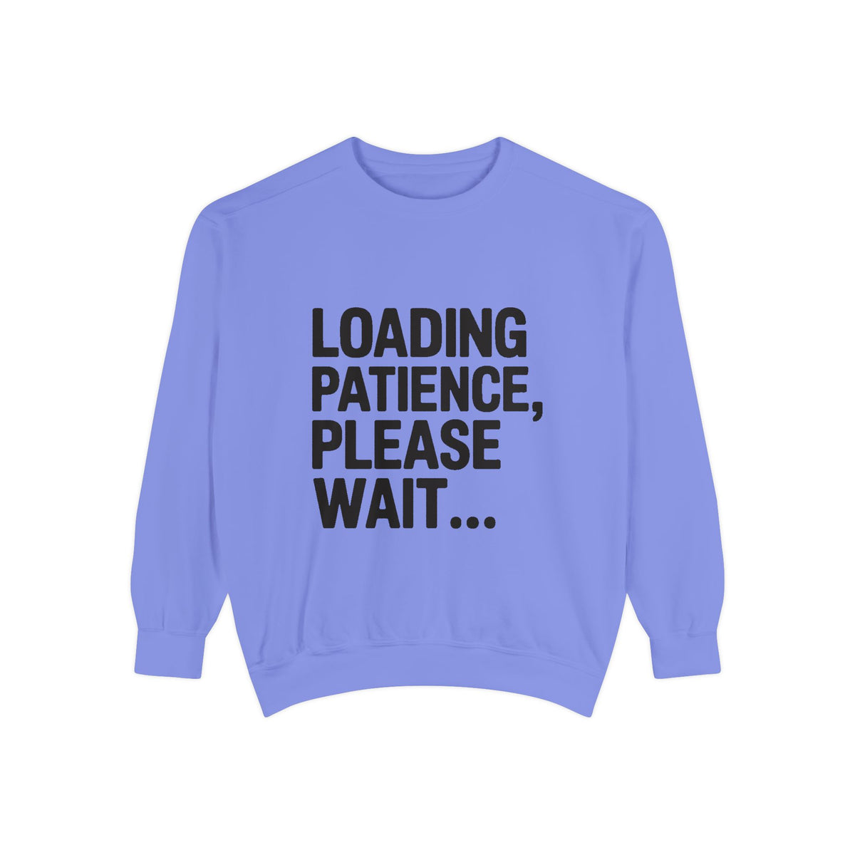 Loading Patience Please Wait Sweatshirt, Funny Sarcastic Crewneck, Embroidered Patch Style Pullover, Gift for Tired Adults