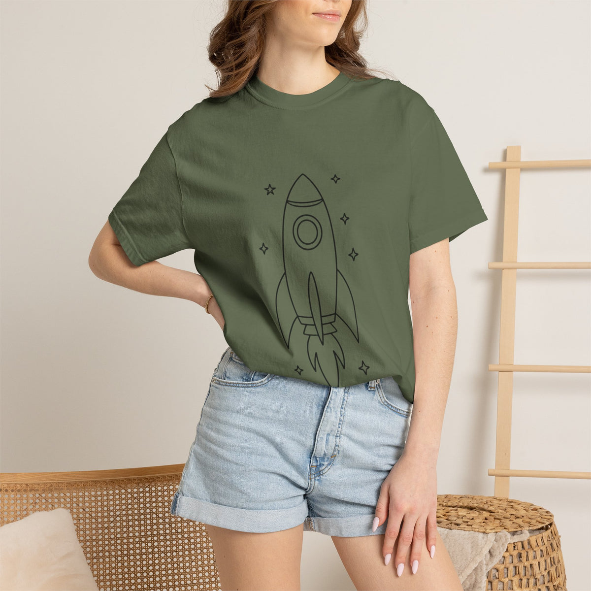 Rocket Ship Line Art Shirt, Minimalist Chase The Stars T-Shirt, Single Line Space Tee, Cute Rocket Tattoo Style Shirt Gift
