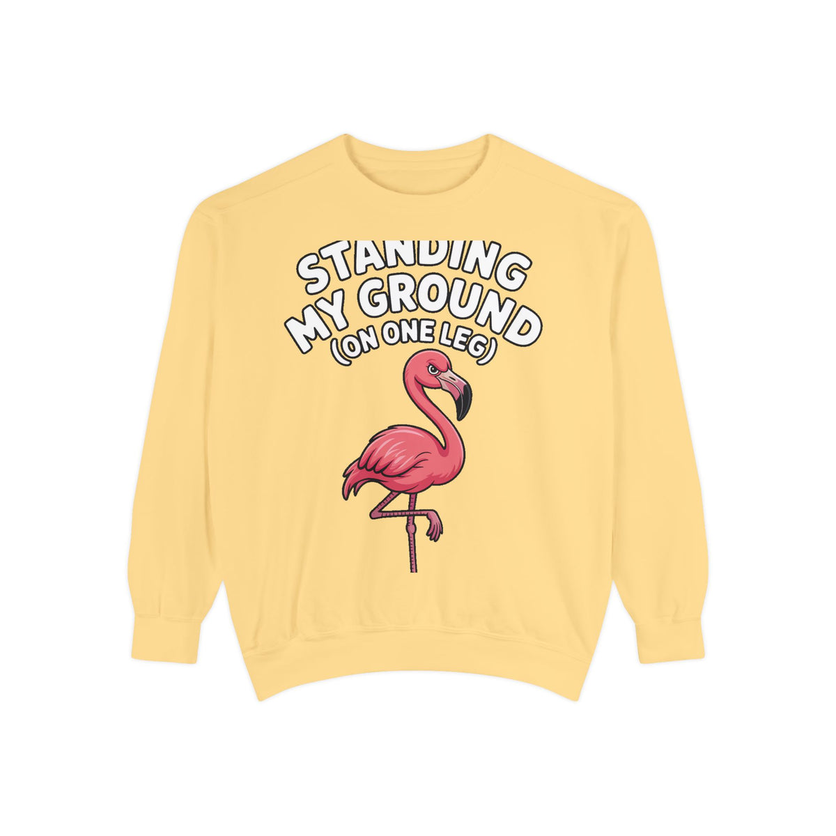 Standing My Ground Flamingo Sweatshirt, Funny One Leg Flamingo Crewneck, Sassy Bird Lover Gift, Embroidered Patch Style Sweatshirt