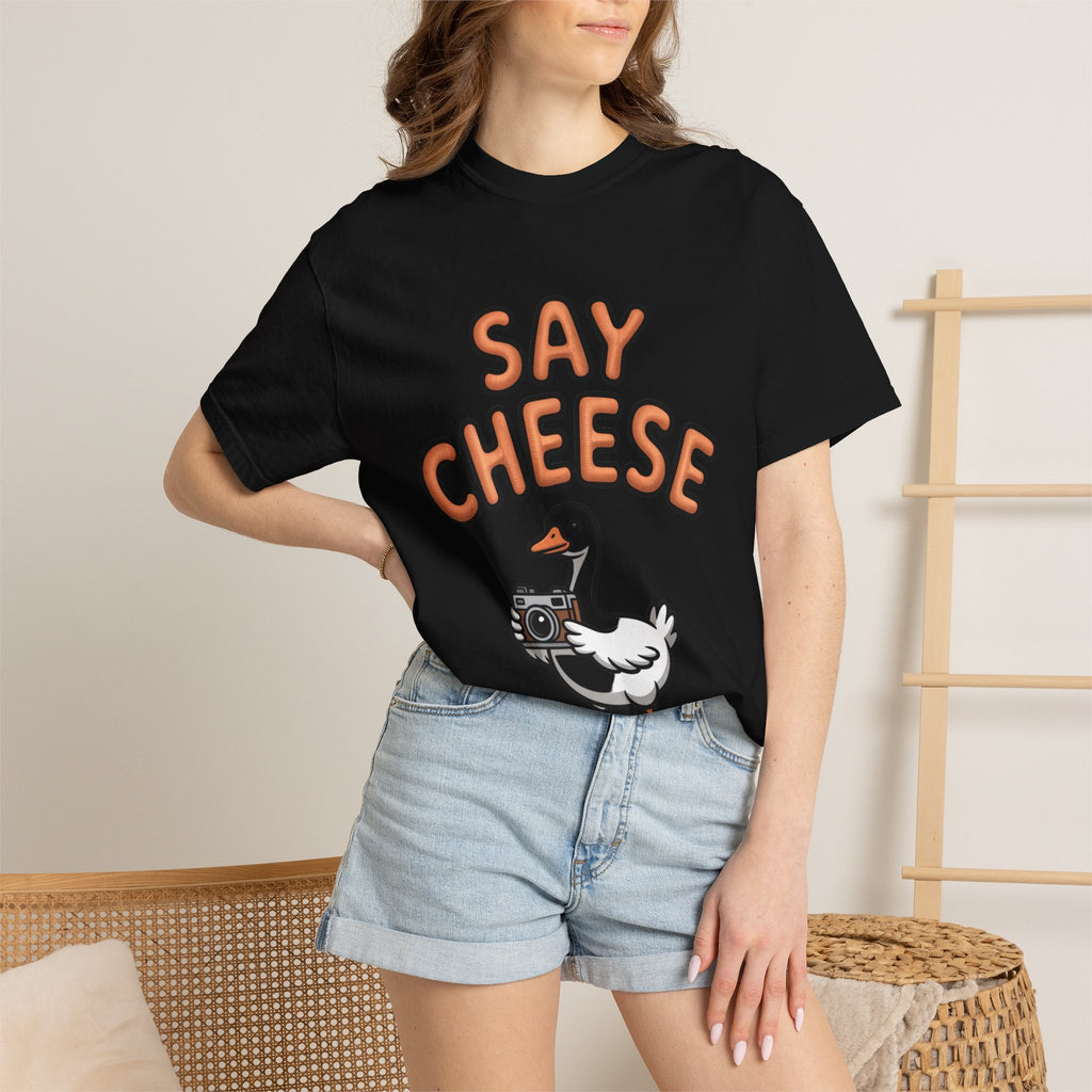 Say Cheese Goose Shirt, Funny Camera Goose T-Shirt, Cute Cartoon Goose Lover Gift, Photography Shirt for Photographer