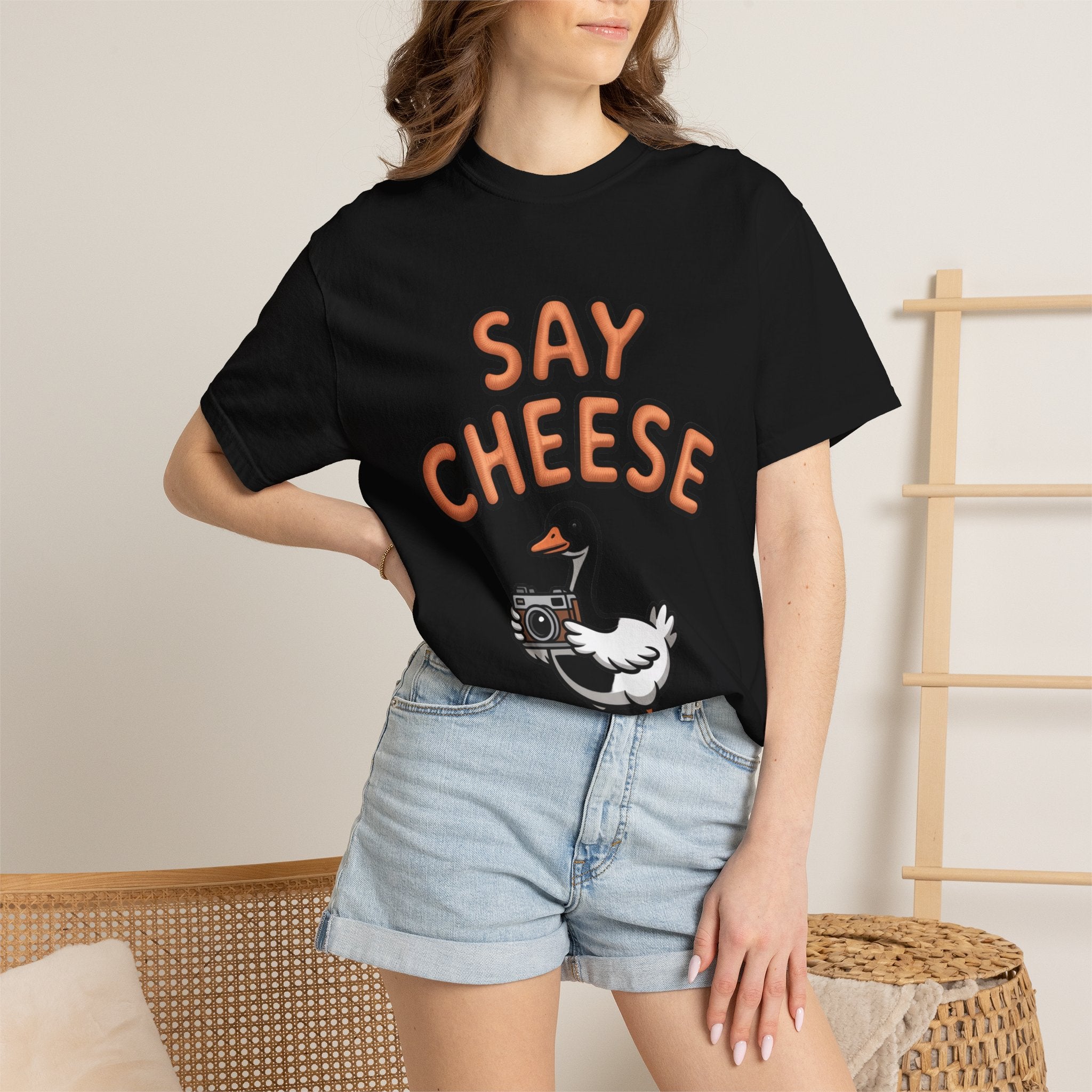 Say Cheese Goose Shirt, Funny Camera Goose T-Shirt, Cute Cartoon Goose Lover Gift, Photography Shirt for Photographer