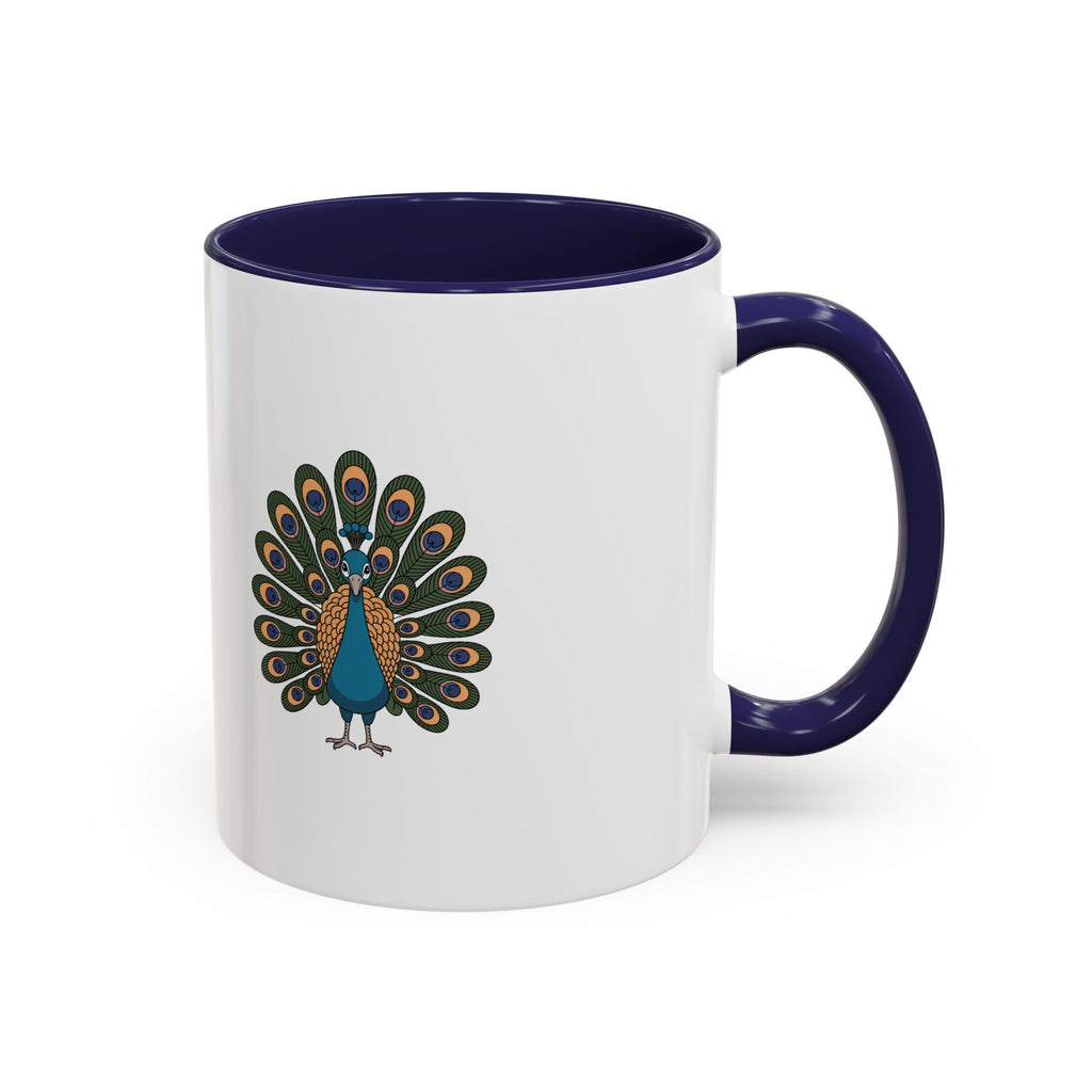 Cute Peacock Mug, Fanned Feather Peacock Coffee Cup, Bird Lover Gift, Cartoon Peacock Ceramic Mug, Colorful Feather Pattern Mug