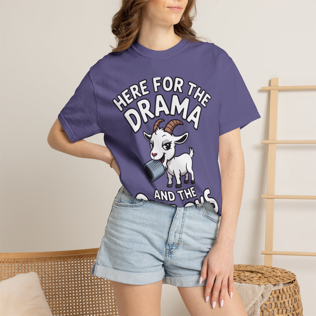Funny Goat Shirt, Here For The Drama And The Snacks T-Shirt, Cute Goat Lover Gift, Sarcastic Farm Animal Tee