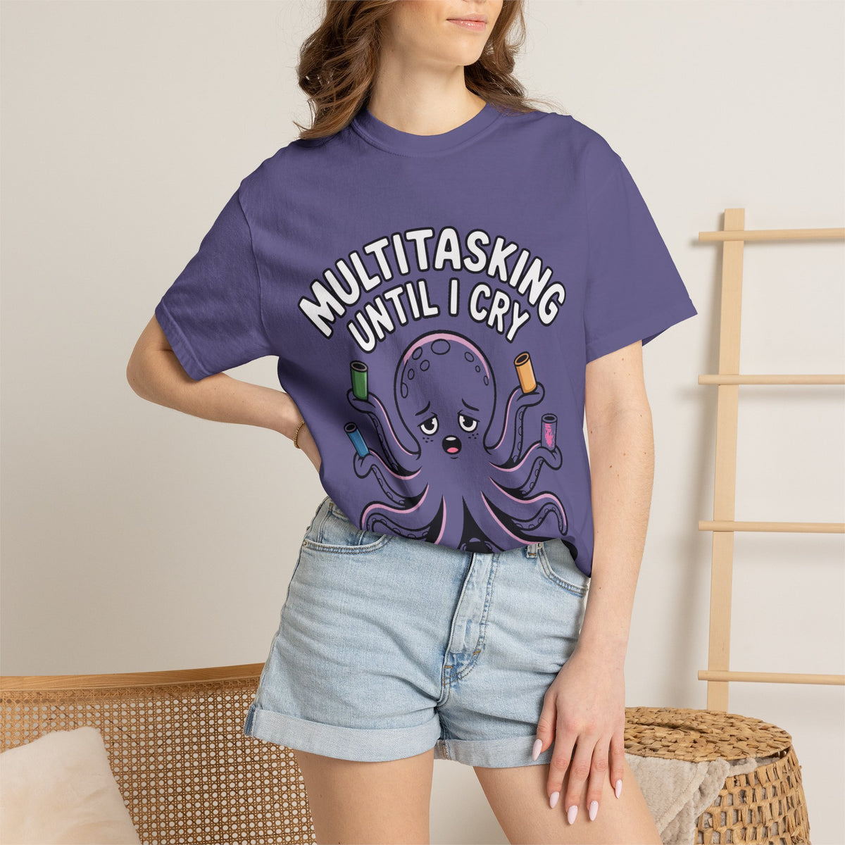 Multitasking Octopus Shirt, Funny Stressed Octopus T-Shirt, Multitasking Until I Cry Tee, Cute Cartoon Octopus Gift