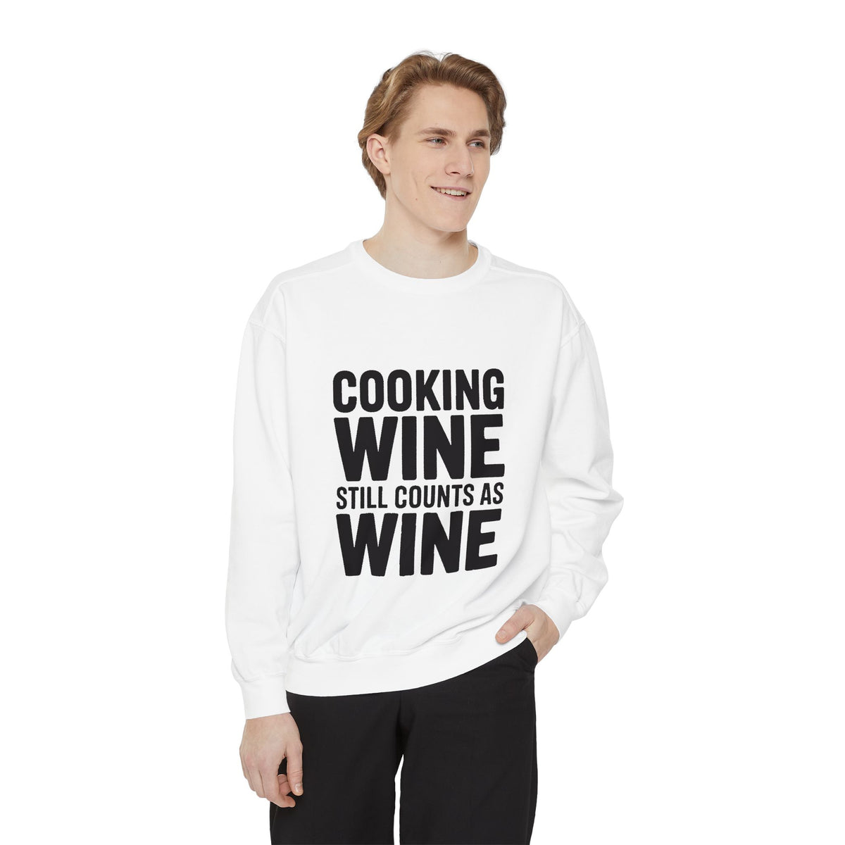 Cooking Wine Still Counts Sweatshirt, Funny Wine Lover Crewneck, Embroidered Kitchen Humor Sweatshirt, Gift for Wine Drinkers
