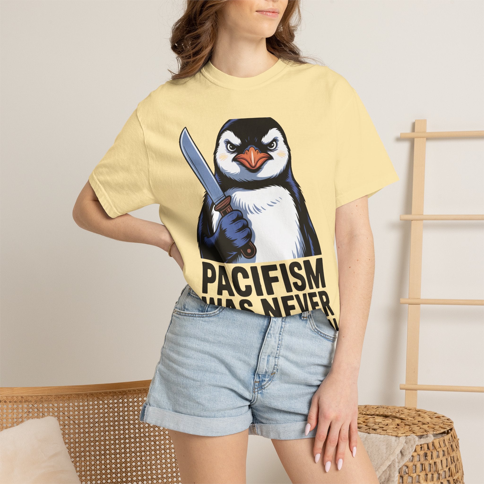 Funny Penguin Shirt, Pacifism Was Never An Option Tee, Dramatic Penguin With Knife T-Shirt, Sarcastic Meme Gift Shirt