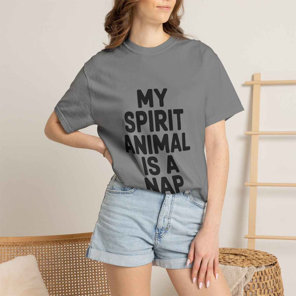 My Spirit Animal Is A Nap T-Shirt, Funny Nap Lover Shirt, Lazy Day Sarcastic Tee, Nap Queen King Gift, Garment Dyed Unisex Tee