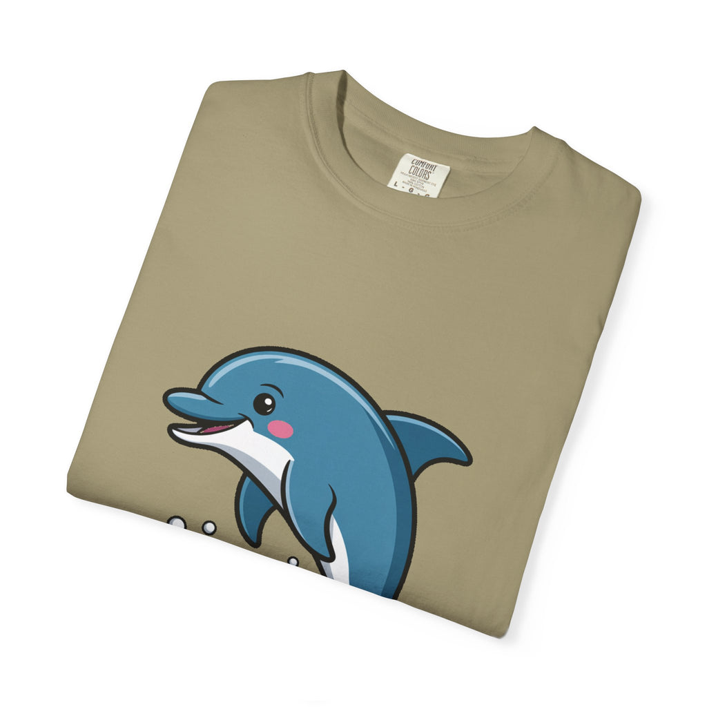 Cute Dolphin T-Shirt, Jumping Wave Dolphin Shirt, Ocean Lover Gift, Garment Dyed Unisex Tee, Beach Vacation Shirt